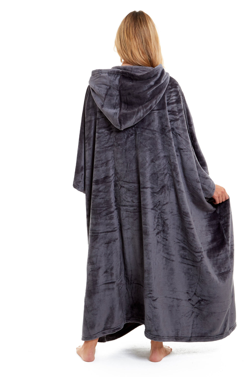 Women's Oversized Hooded Poncho Blanket Ultra-Soft Plush Fleece Giant Hoodie Sweatshirt Navy and Charcoal Lounge Wear with Double Front Pocket for Indoor and Outdoor Use