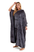 Women's Oversized Hooded Poncho Blanket Ultra-Soft Plush Fleece Giant Hoodie Sweatshirt Navy and Charcoal Lounge Wear with Double Front Pocket for Indoor and Outdoor Use