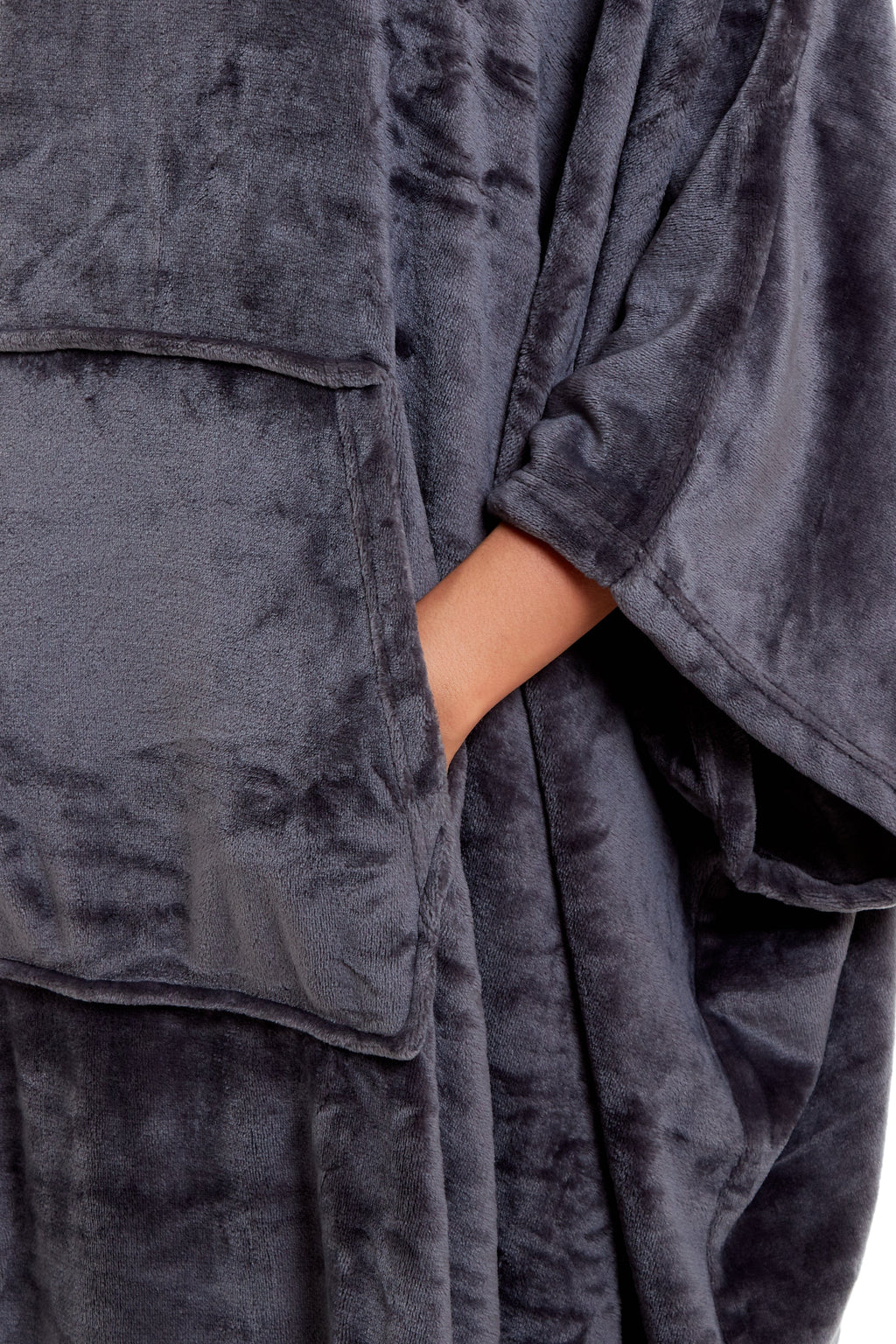 Women's Oversized Hooded Poncho Blanket Ultra-Soft Plush Fleece Giant Hoodie Sweatshirt Navy and Charcoal Lounge Wear with Double Front Pocket for Indoor and Outdoor Use