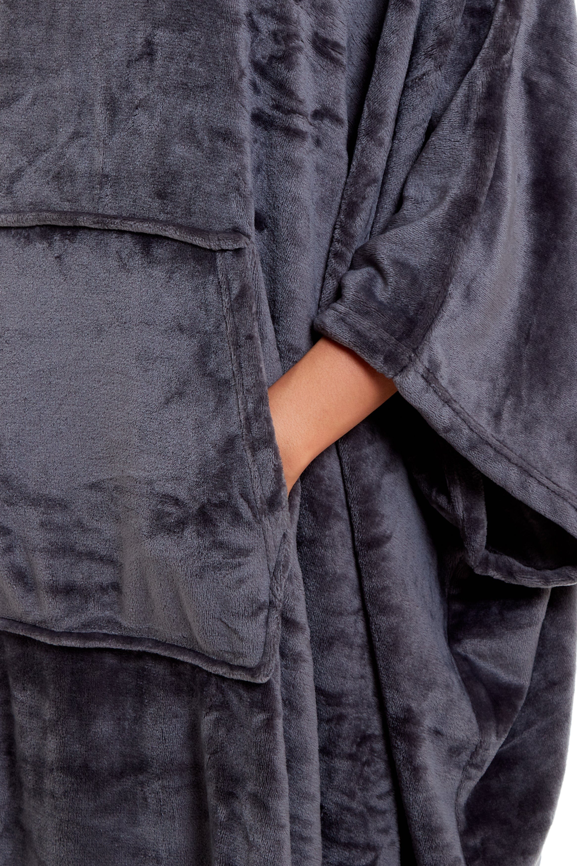 Women's Oversized Hooded Poncho Blanket Ultra-Soft Plush Fleece Giant Hoodie Sweatshirt Navy and Charcoal Lounge Wear with Double Front Pocket for Indoor and Outdoor Use