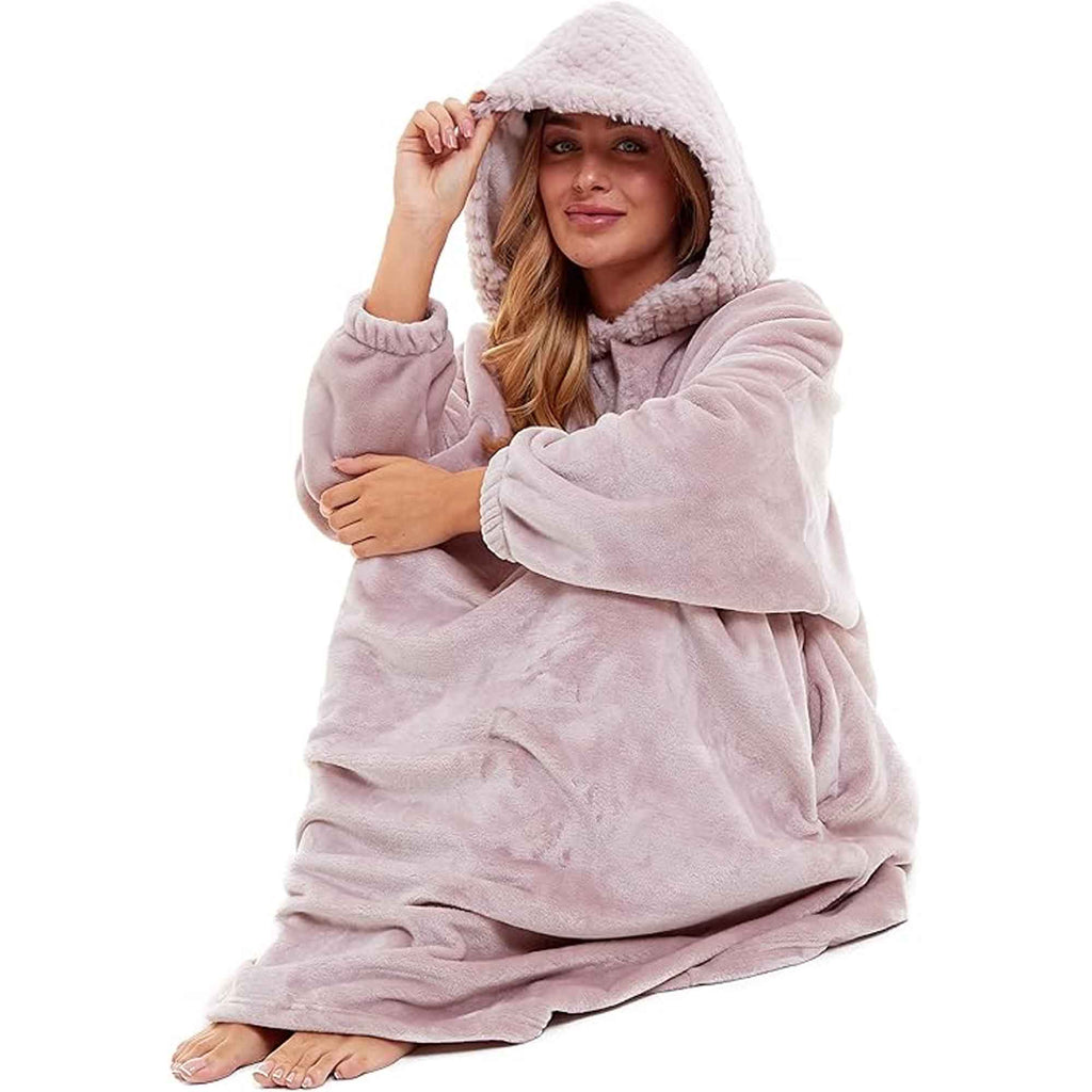 Women's Oversized Plush Hooded Poncho Blanket Cozy Fleece Hoodie with Fur Hood Ideal for Lounging Camping Outdoor Warmth