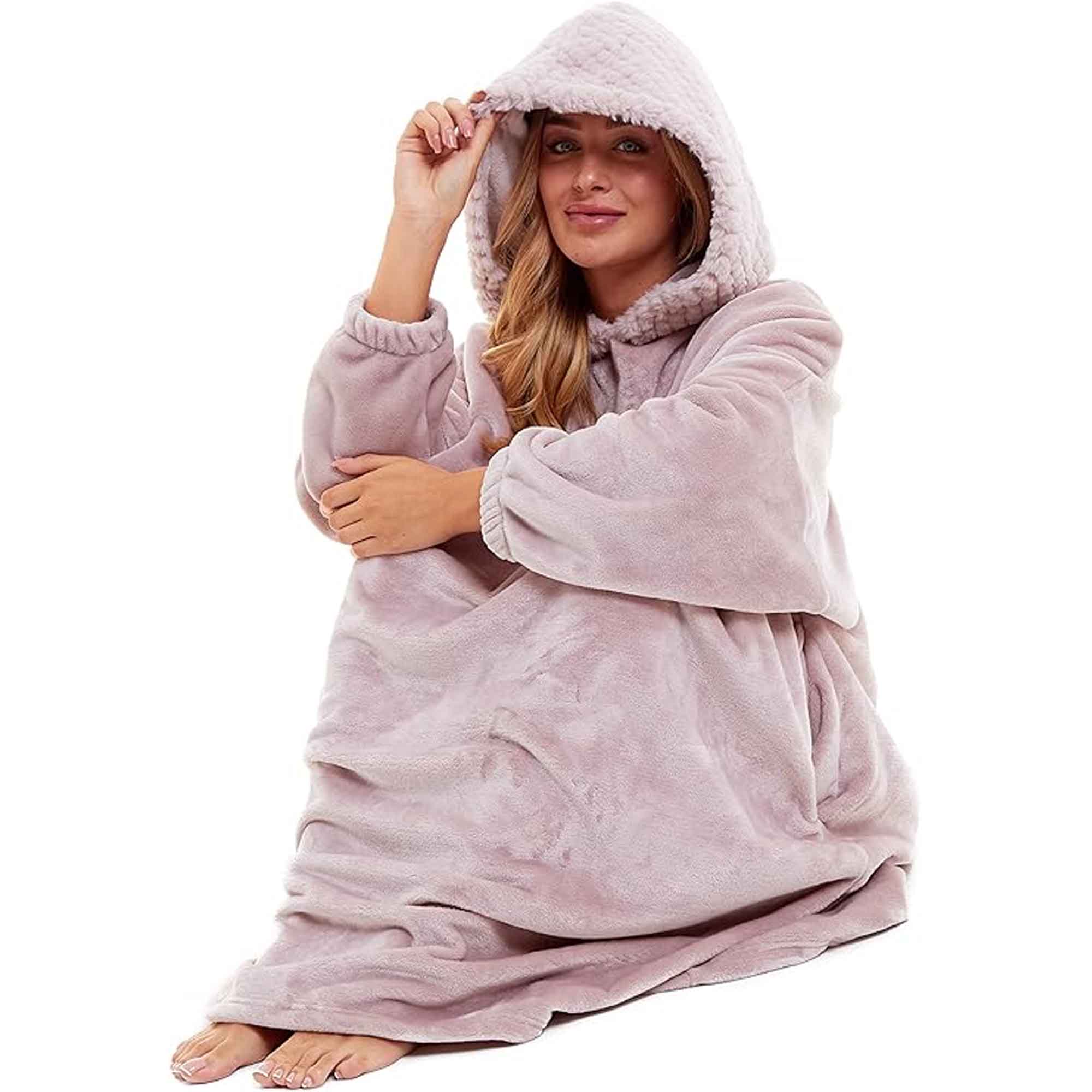 Women's Oversized Plush Hooded Poncho Blanket Cozy Fleece Hoodie with Fur Hood Ideal for Lounging Camping Outdoor Warmth