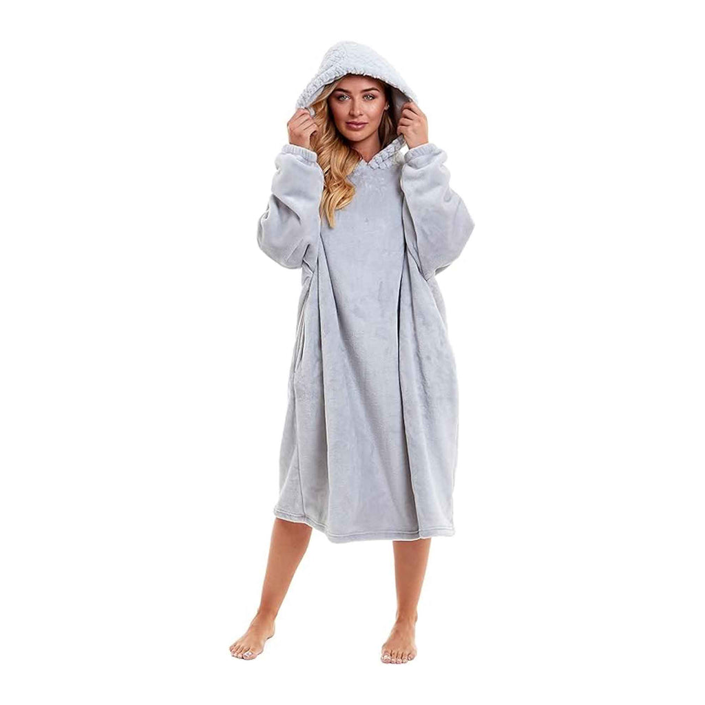 Women's Oversized Plush Hooded Poncho Blanket Cozy Fleece Hoodie with Fur Hood Ideal for Lounging Camping Outdoor Warmth