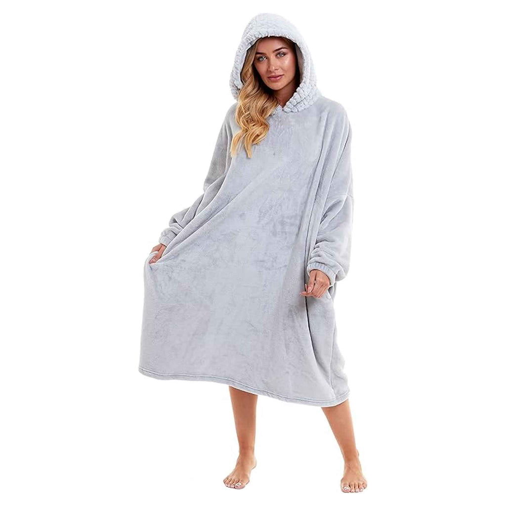 Women's Oversized Plush Hooded Poncho Blanket Cozy Fleece Hoodie with Fur Hood Ideal for Lounging Camping Outdoor Warmth