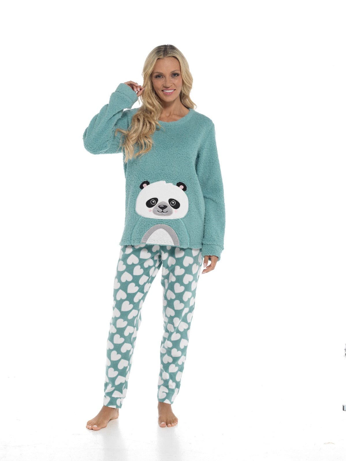 Women's Panda Snuggle Fleece Pyjama Set with Printed Pants Soft and Comfortable Loungewear in Easy Care Fabric Sizes Small to X-Large