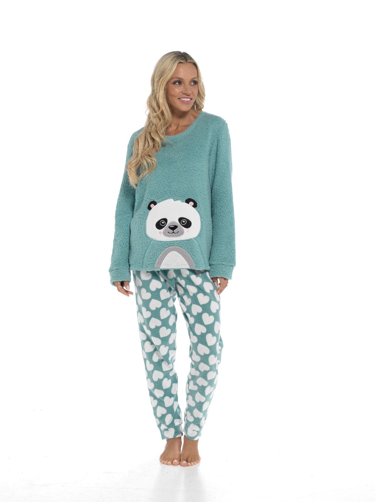 Women's Panda Snuggle Fleece Pyjama Set with Printed Pants Soft and Comfortable Loungewear in Easy Care Fabric Sizes Small to X-Large