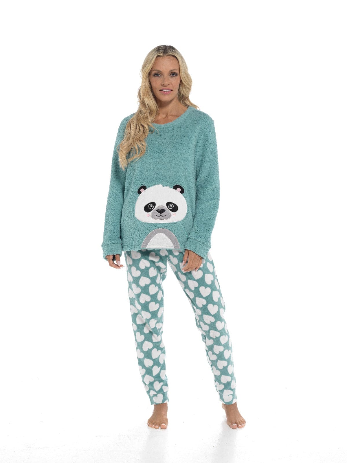 Women's Panda Snuggle Fleece Pyjama Set with Printed Pants Soft and Comfortable Loungewear in Easy Care Fabric Sizes Small to X-Large