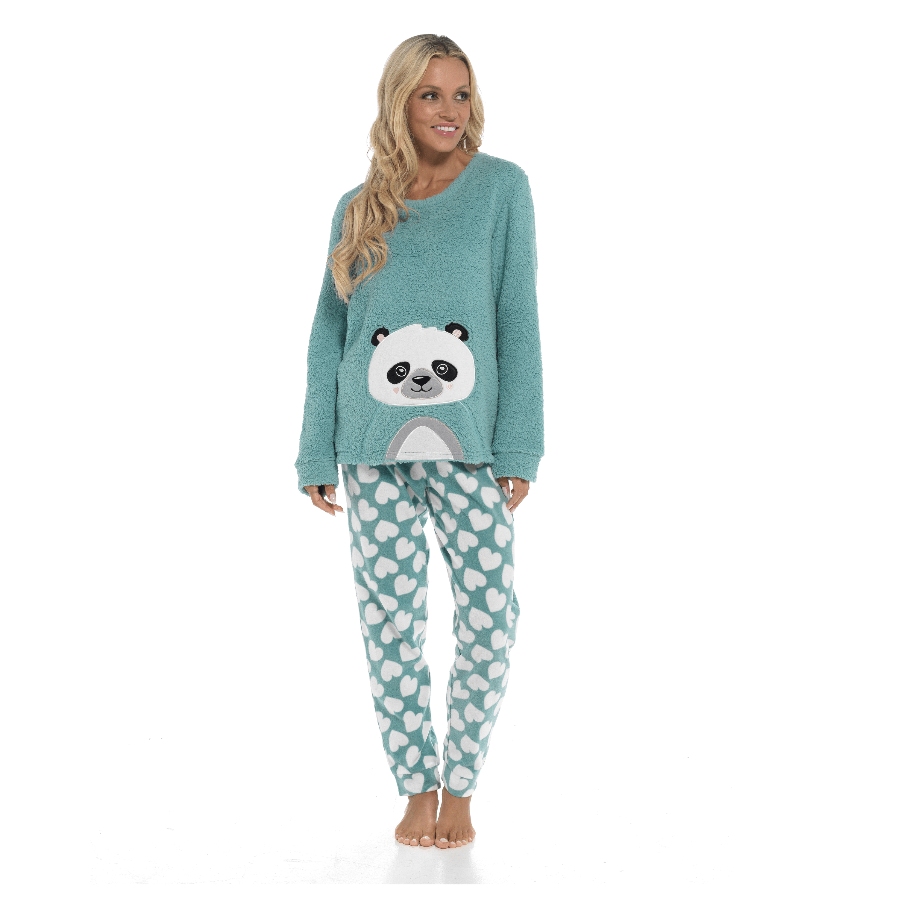 Women's Panda Snuggle Fleece Pyjama Set with Printed Pants Soft and Comfortable Loungewear in Easy Care Fabric Sizes Small to X-Large