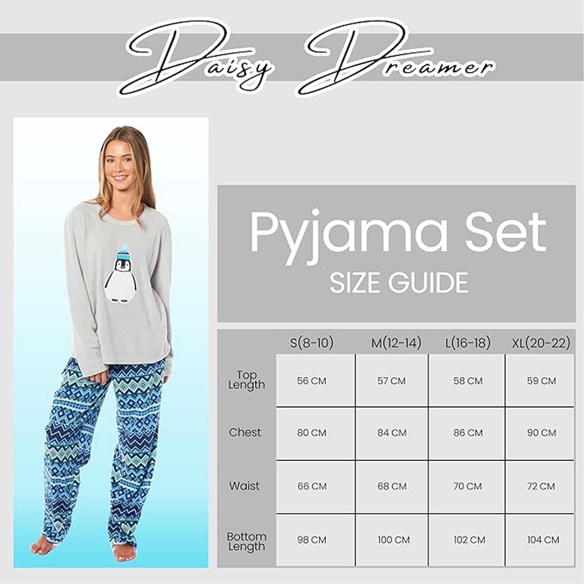 Women's Penguin Thermal Fleece Pyjamas Set Soft Warm Winter PJs Animal Print Loungewear Sleepwear Long Sleeve Top and Bottom
