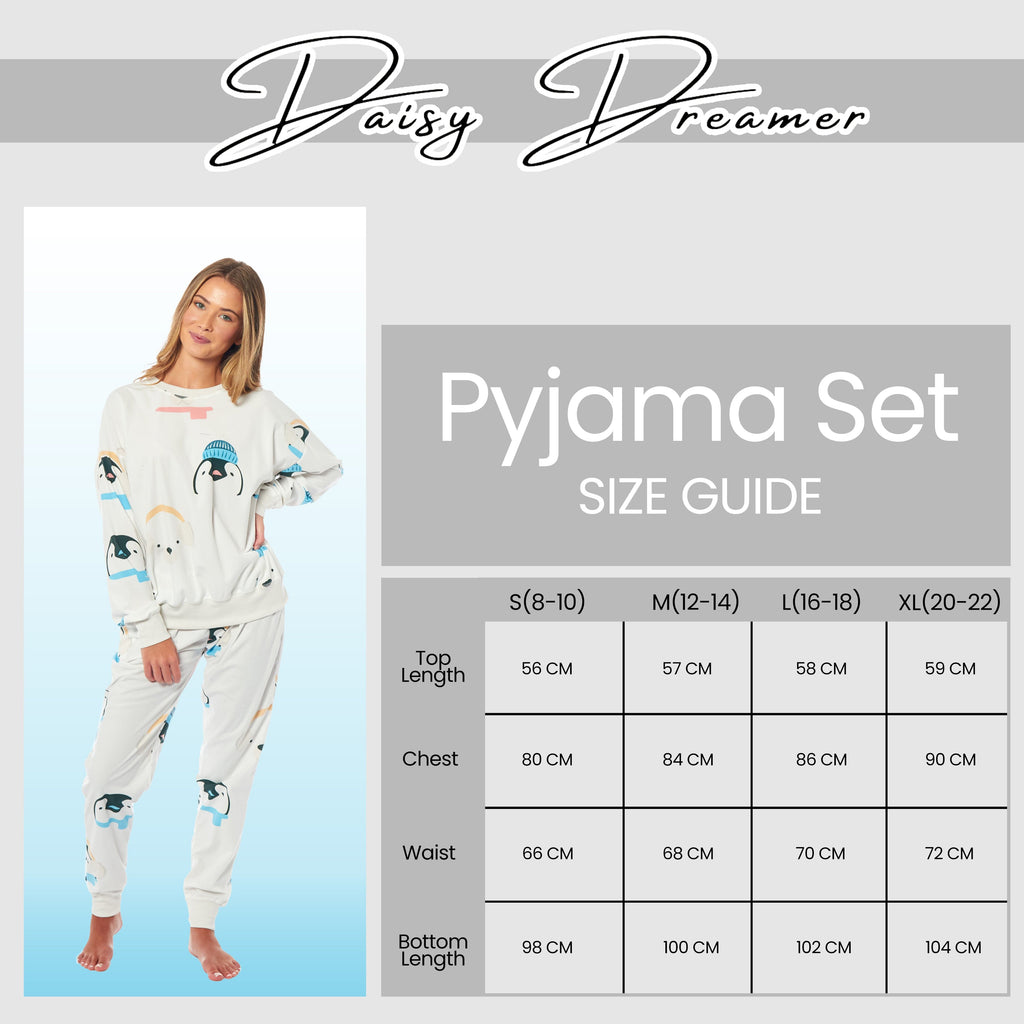 Women's Penguins & Polar Bears Soft Fleece Pyjama Set Long Sleeve Animal Print Warm PJs Loungewear Sleepwear for Ladies