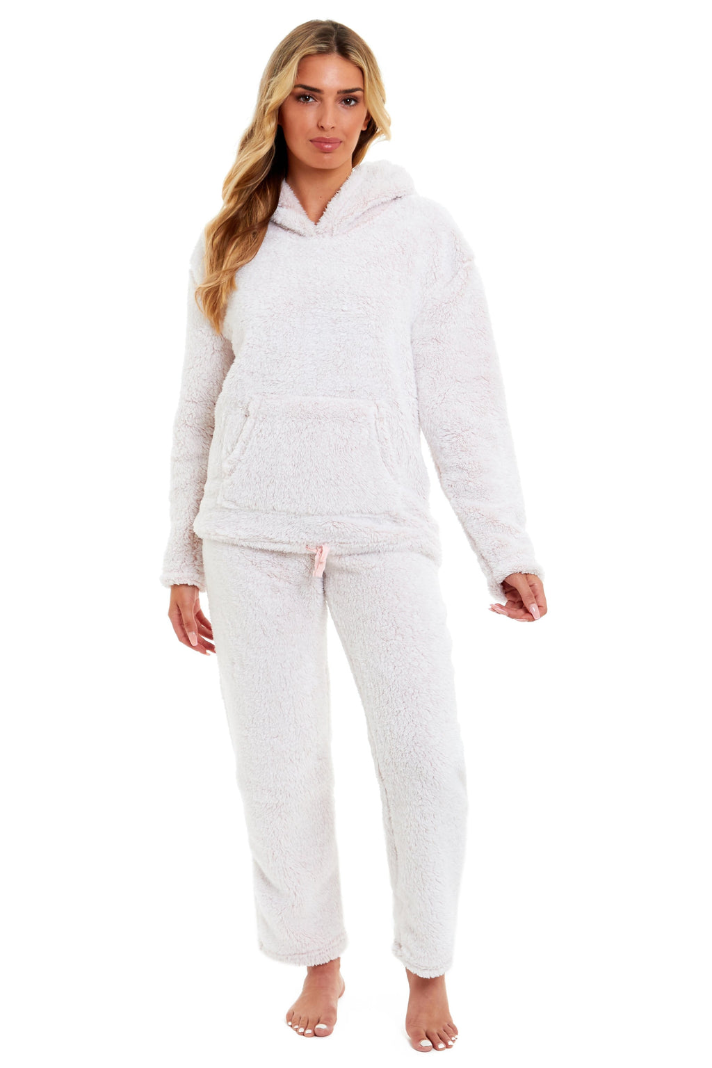Women's Pink Plush Fleece Hooded Pyjama Set Ultimate Comfort Warmth Ladies Flannel Teddy Nightwear Loungewear Sizes 8-22 Ideal Gift