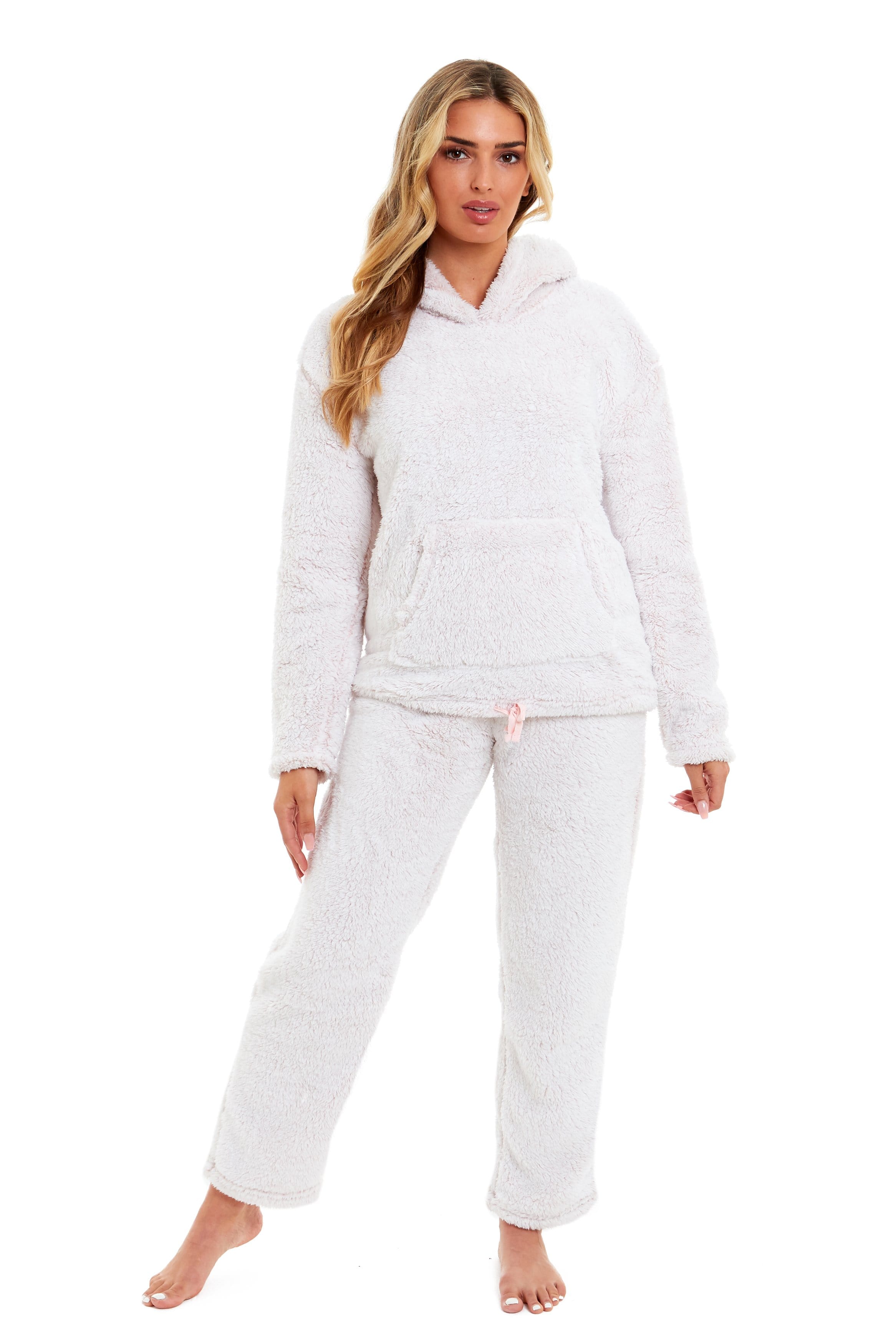 Women's Pink Plush Fleece Hooded Pyjama Set Ultimate Comfort Warmth Ladies Flannel Teddy Nightwear Loungewear Sizes 8-22 Ideal Gift