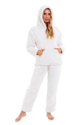 Women's Pink Plush Fleece Hooded Pyjama Set Ultimate Comfort Warmth Ladies Flannel Teddy Nightwear Loungewear Sizes 8-22 Ideal Gift