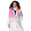 Women’s Pink Purple Chunky Knit Bright Plaid Blanket Scarf Long Winter Wrap Warm Striped Shawl with Tassels Gift for Ladies