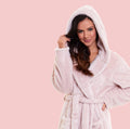 Women's Pink Snuggle Fleece Touch Hooded Robe Luxurious Soft Loungewear Cosy Durable Dressing Gown UK Sizes 8-22