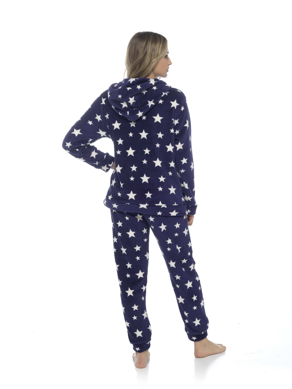 Women's Plush Fleece Hooded Pyjama Set Stars Design Soft Teddy Fabric Cosy Nightwear Loungewear Warm Comfortable Multiple Sizes