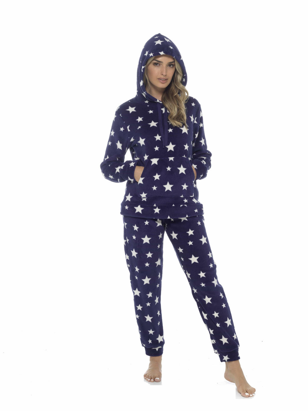 Women's Plush Fleece Hooded Pyjama Set Stars Design Soft Teddy Fabric Cosy Nightwear Loungewear Warm Comfortable Multiple Sizes