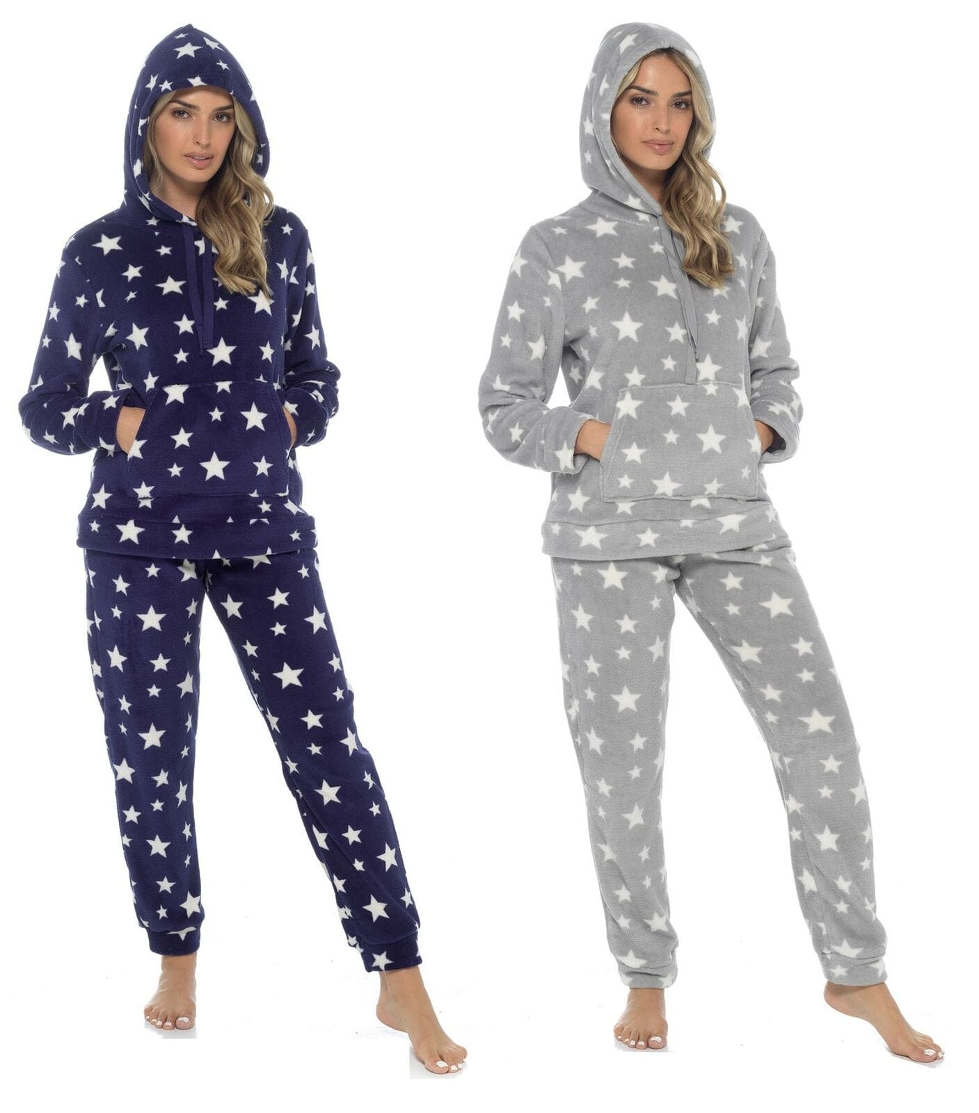 Women's Plush Fleece Hooded Pyjama Set Stars Design Soft Teddy Fabric Cosy Nightwear Loungewear Warm Comfortable Multiple Sizes