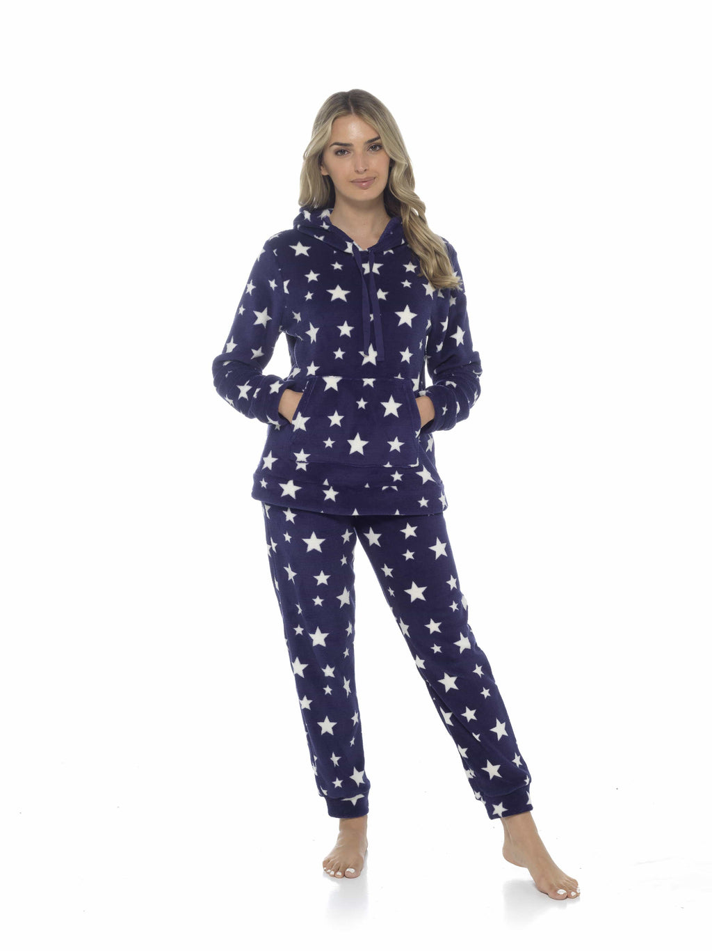 Women's Plush Fleece Hooded Pyjama Set Stars Design Soft Teddy Fabric Cosy Nightwear Loungewear Warm Comfortable Multiple Sizes