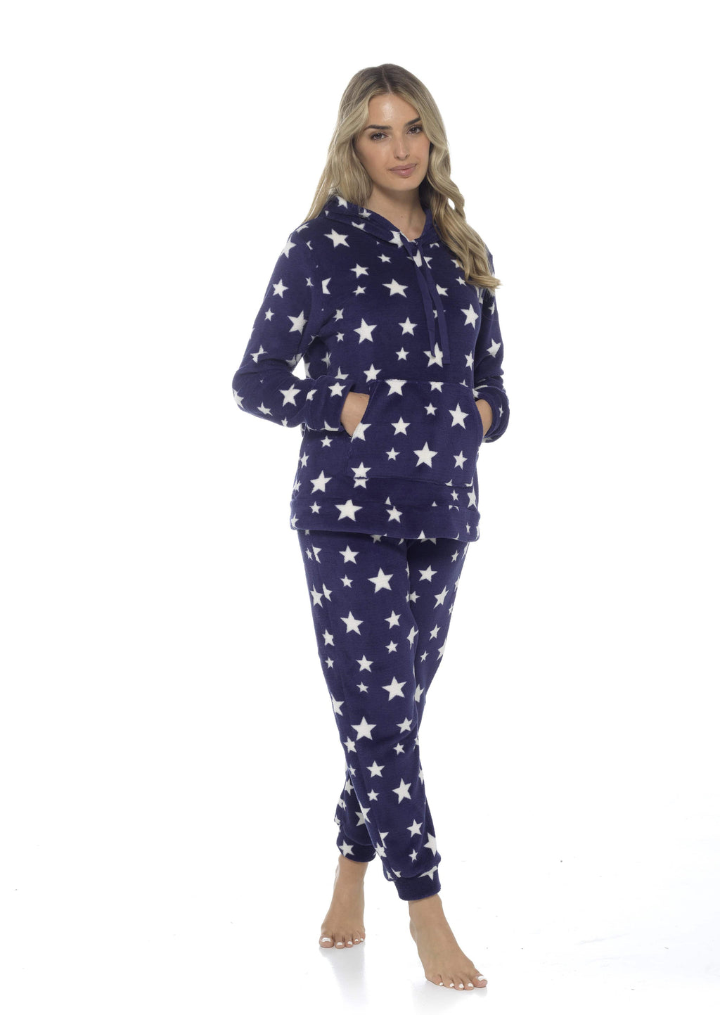 Women's Plush Fleece Hooded Pyjama Set Stars Design Soft Teddy Fabric Cosy Nightwear Loungewear Warm Comfortable Multiple Sizes