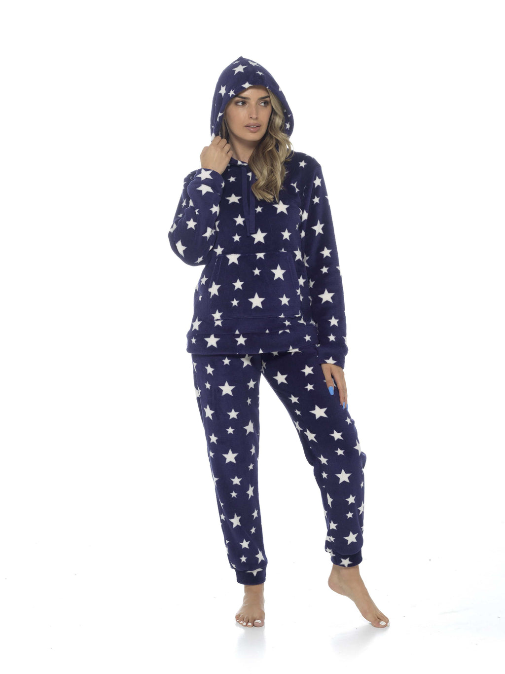 Women's Plush Fleece Hooded Pyjama Set Stars Design Soft Teddy Fabric Cosy Nightwear Loungewear Warm Comfortable Multiple Sizes