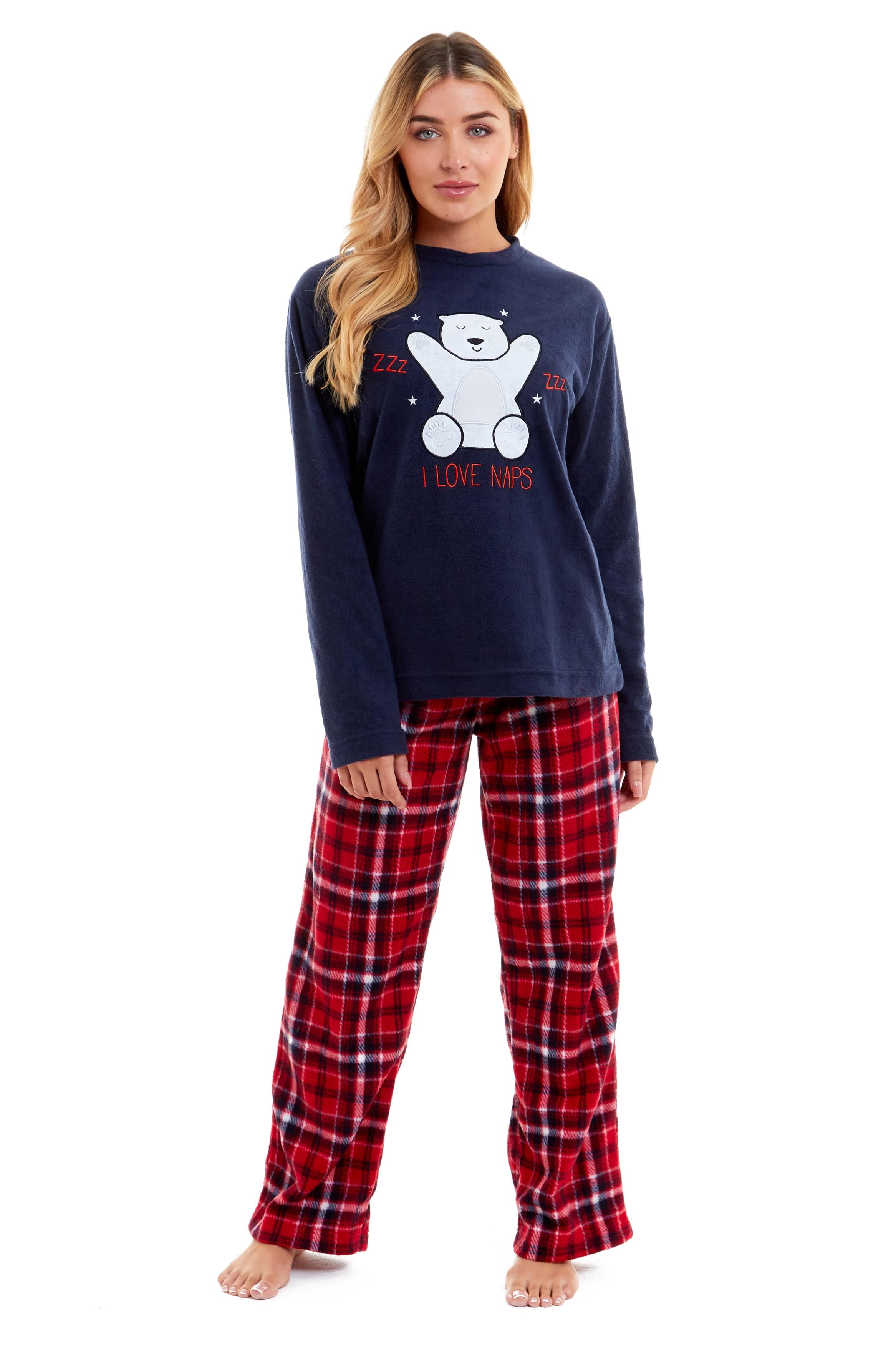 Women's Polar Bear Fleece Pyjama Set Soft Warm Winter Sleepwear Festive Christmas Gift Nightwear