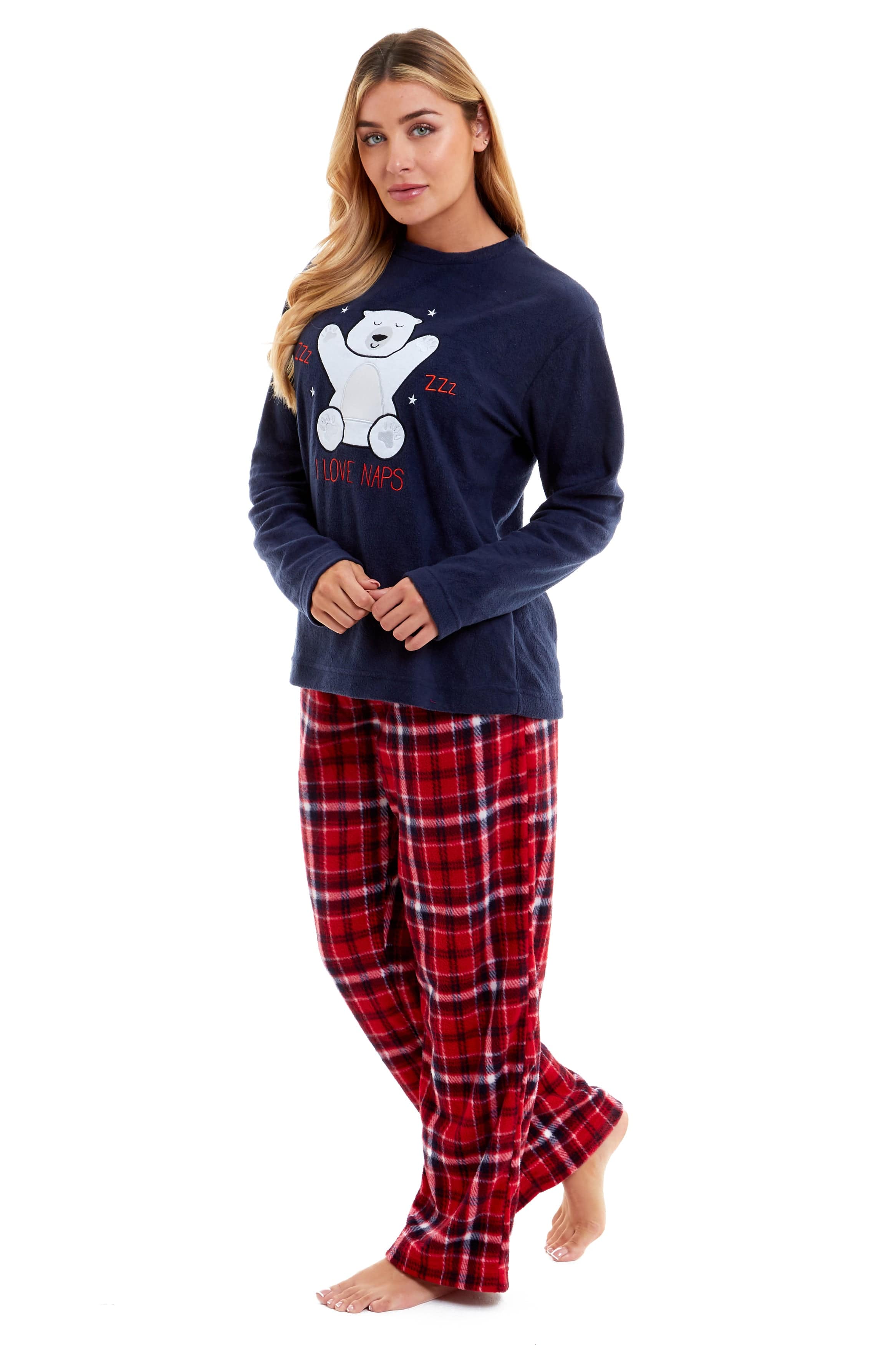 Women's Polar Bear Fleece Pyjama Set Soft Warm Winter Sleepwear Festive Christmas Gift Nightwear
