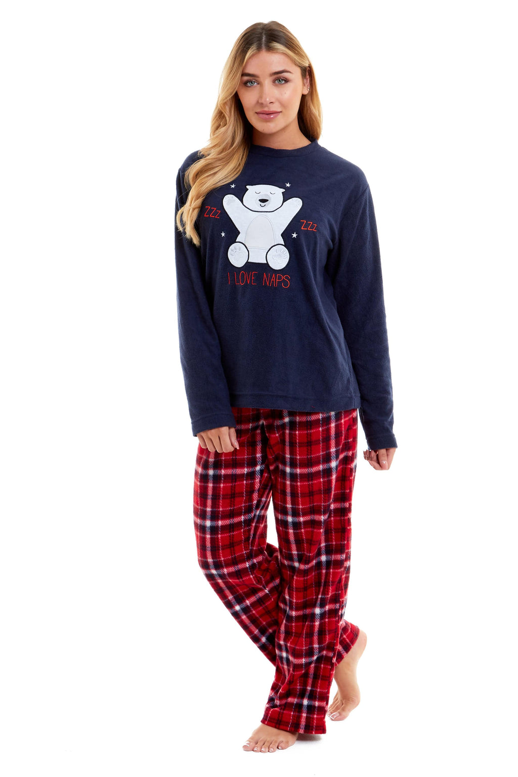 Women's Polar Bear Fleece Pyjama Set Soft Warm Winter Sleepwear Festive Christmas Gift Nightwear