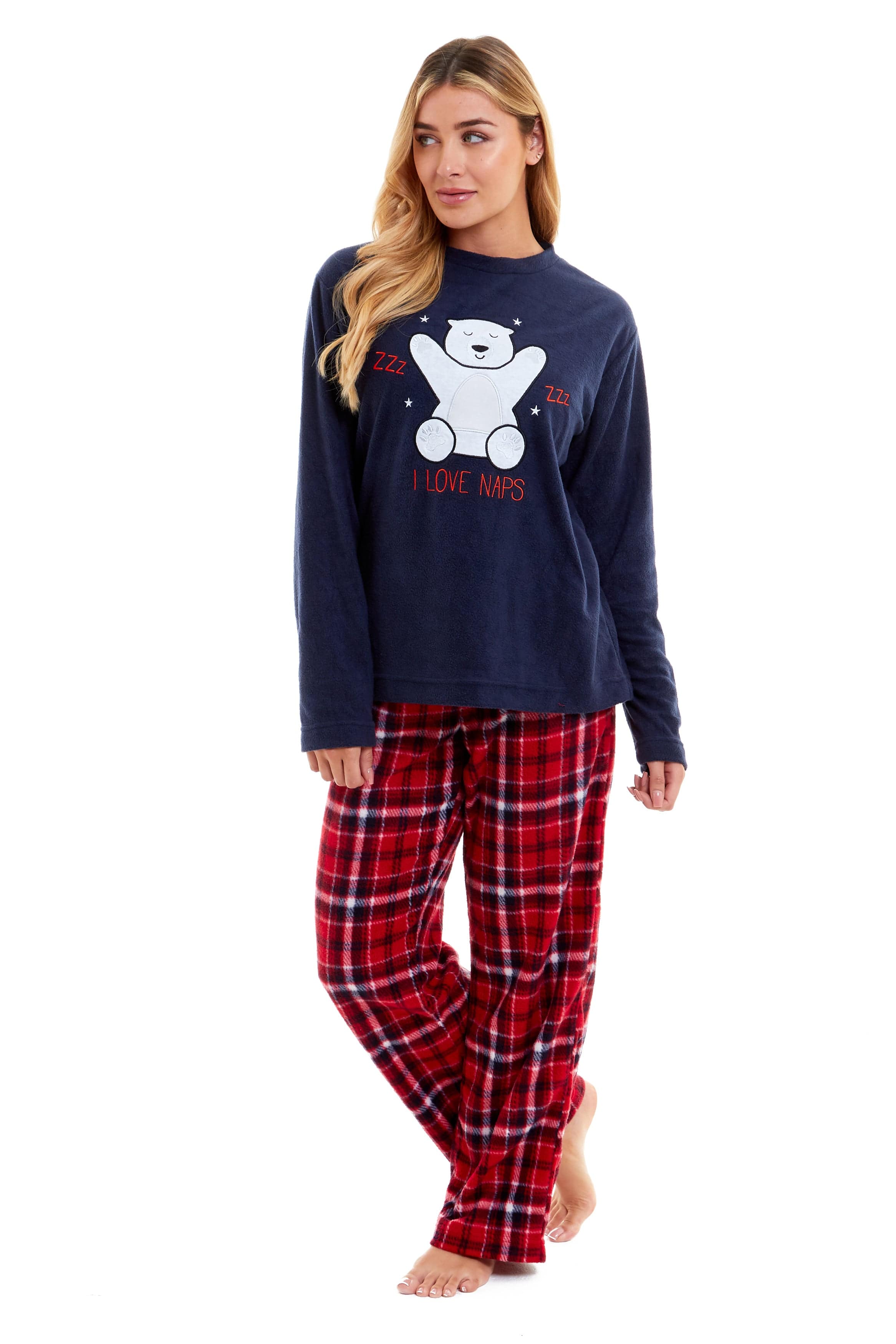 Women's Polar Bear Fleece Pyjama Set Soft Warm Winter Sleepwear Festive Christmas Gift Nightwear