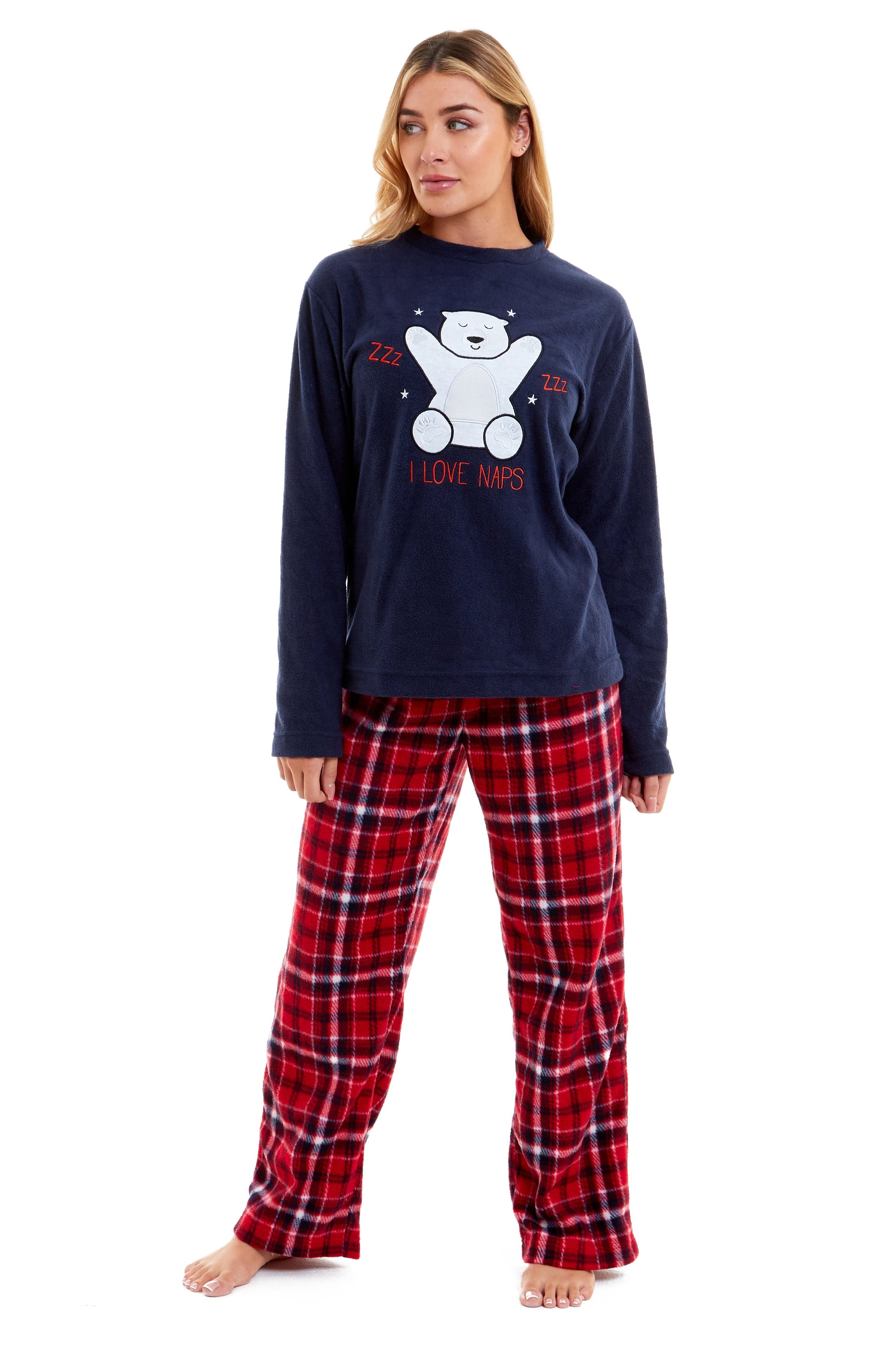 Women's Polar Bear Fleece Pyjama Set Soft Warm Winter Sleepwear Festive Christmas Gift Nightwear