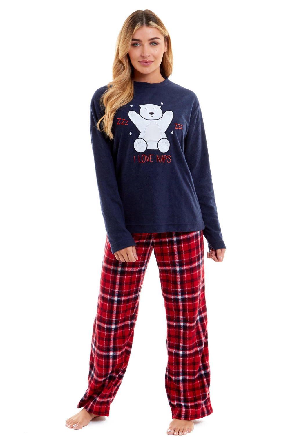 Women's Polar Bear Fleece Pyjama Set Soft Warm Winter Sleepwear Festive Christmas Gift Nightwear