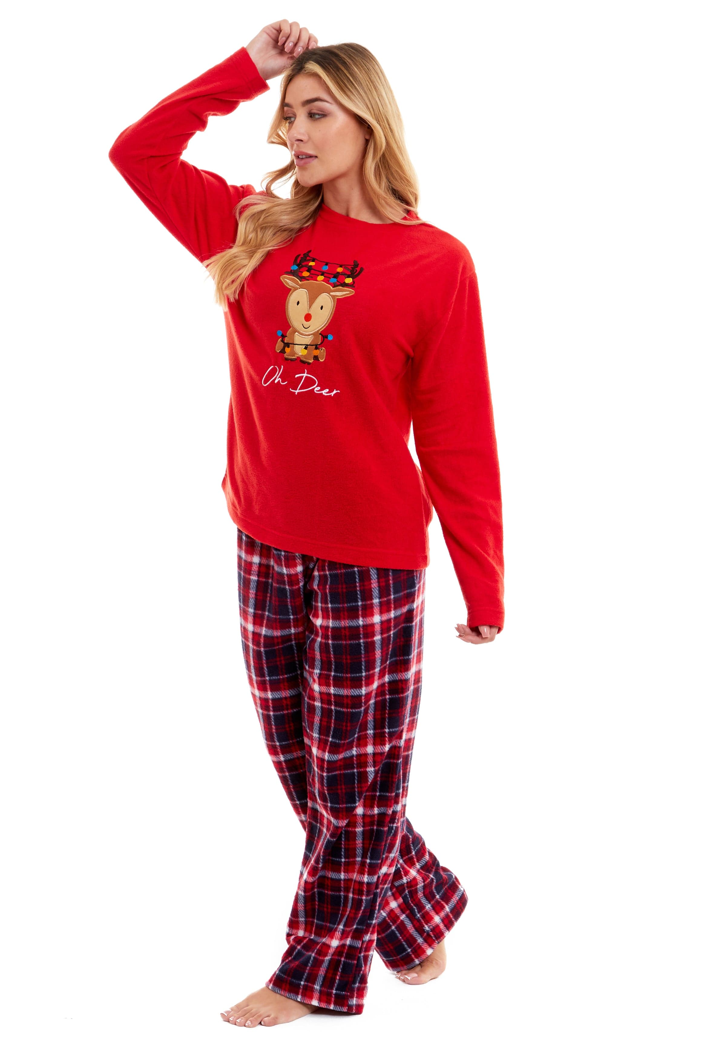 Women's Polar Fleece Pyjama Set with Festive Reindeer Pattern Ultra-Soft Winter Nights and Christmas Gifts Loungewear