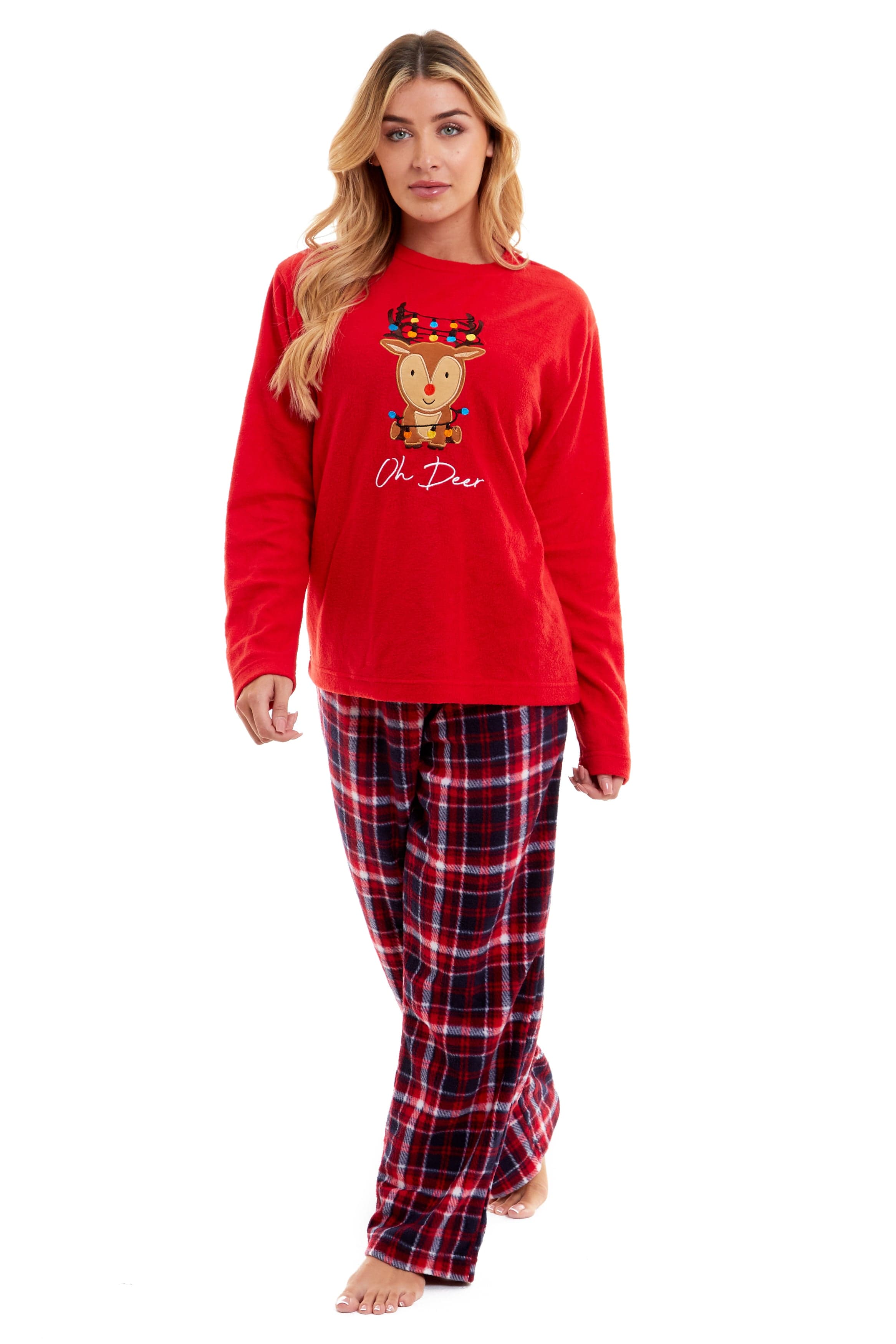 Women's Polar Fleece Pyjama Set with Festive Reindeer Pattern Ultra-Soft Winter Nights and Christmas Gifts Loungewear