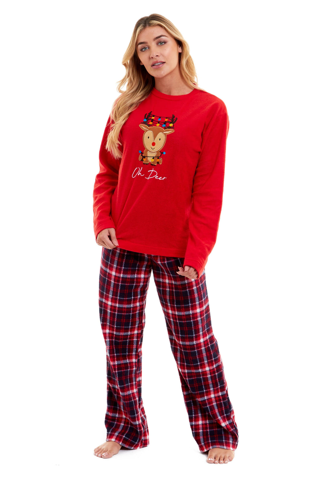 Women's Polar Fleece Pyjama Set with Festive Reindeer Pattern Ultra-Soft Winter Nights and Christmas Gifts Loungewear