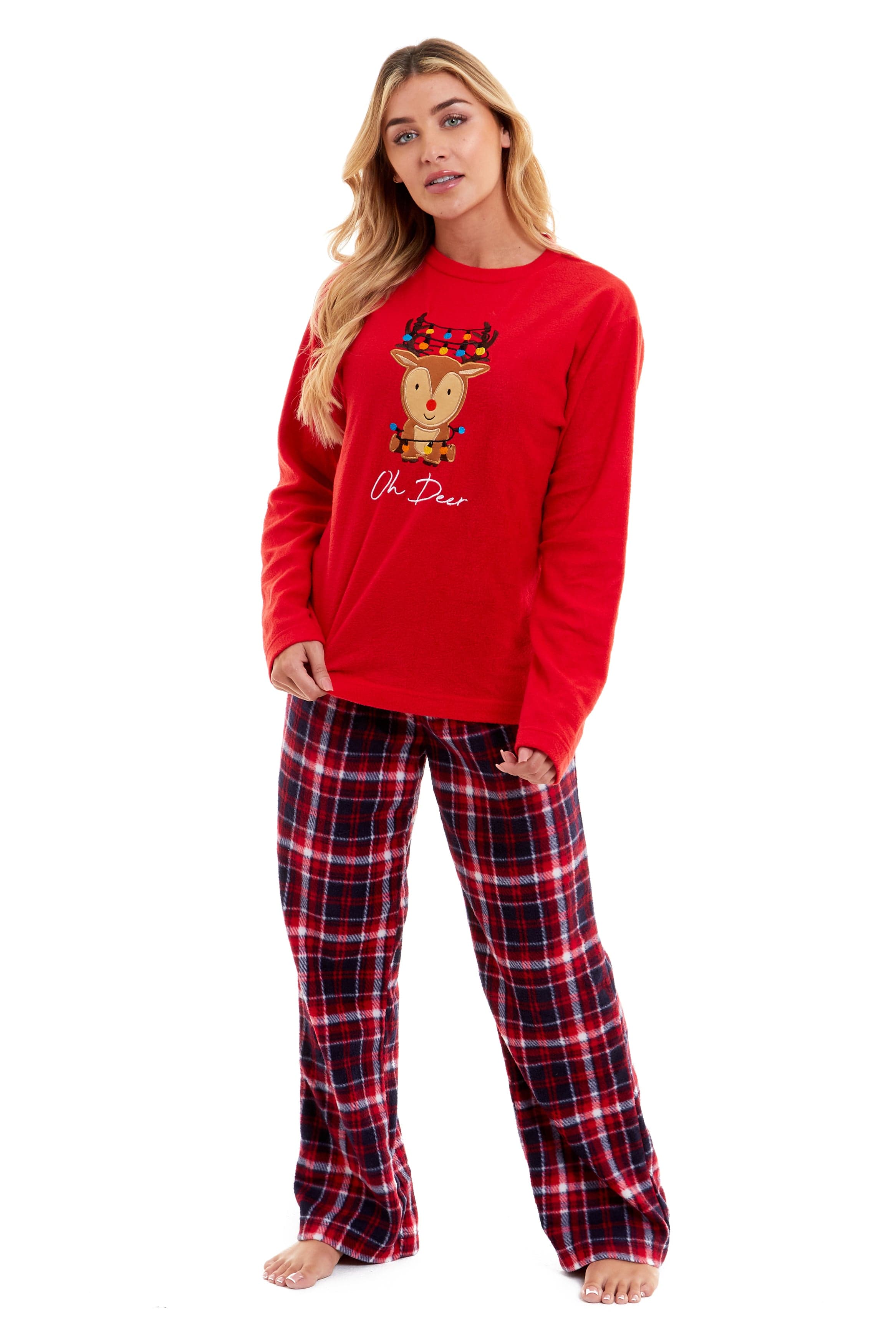 Women's Polar Fleece Pyjama Set with Festive Reindeer Pattern Ultra-Soft Winter Nights and Christmas Gifts Loungewear