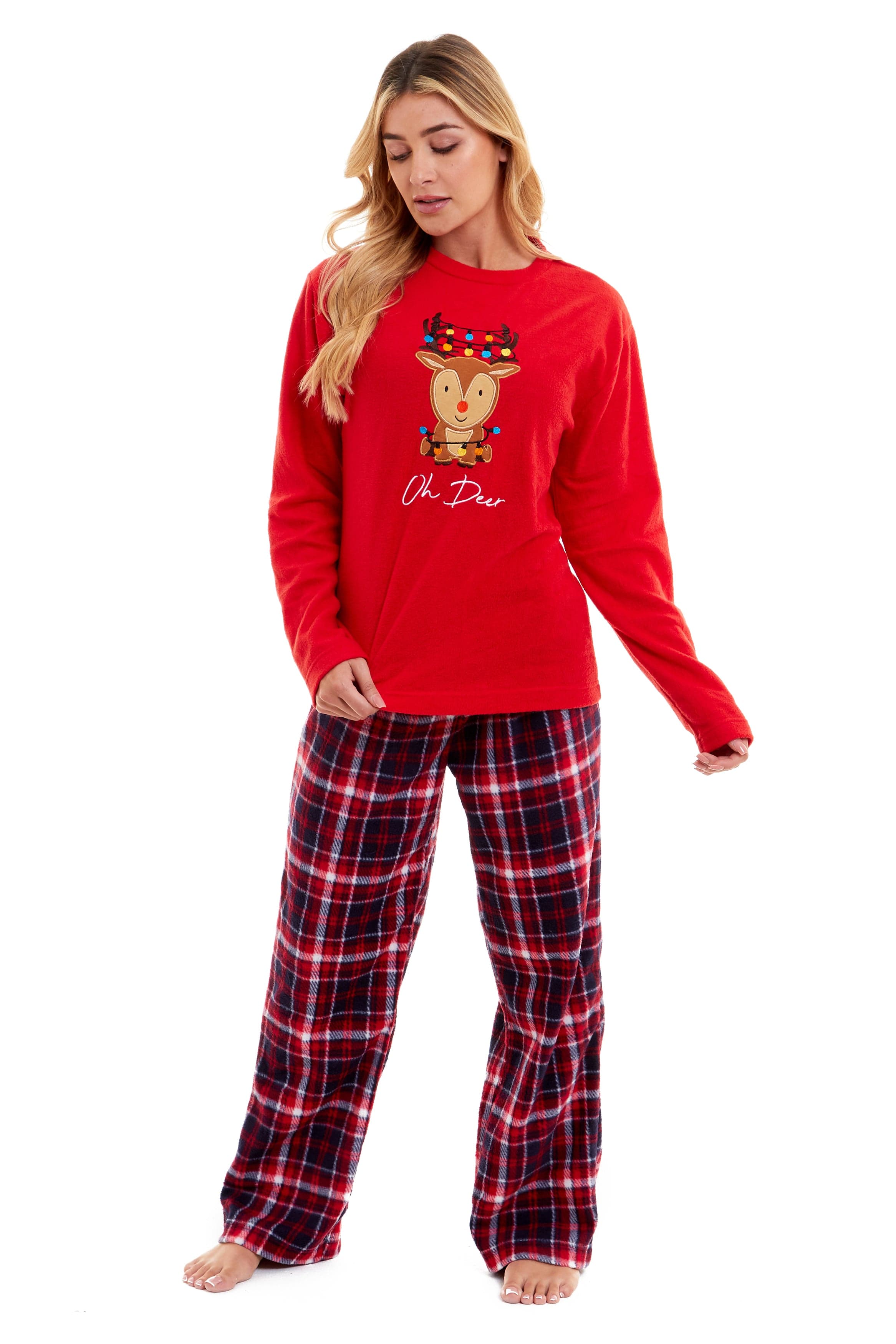 Women's Polar Fleece Pyjama Set with Festive Reindeer Pattern Ultra-Soft Winter Nights and Christmas Gifts Loungewear