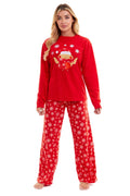 Women's Red Robin Polar Fleece Pyjama Set Super Soft Hooded Top and Elasticated Pants with Embroidered Detailing