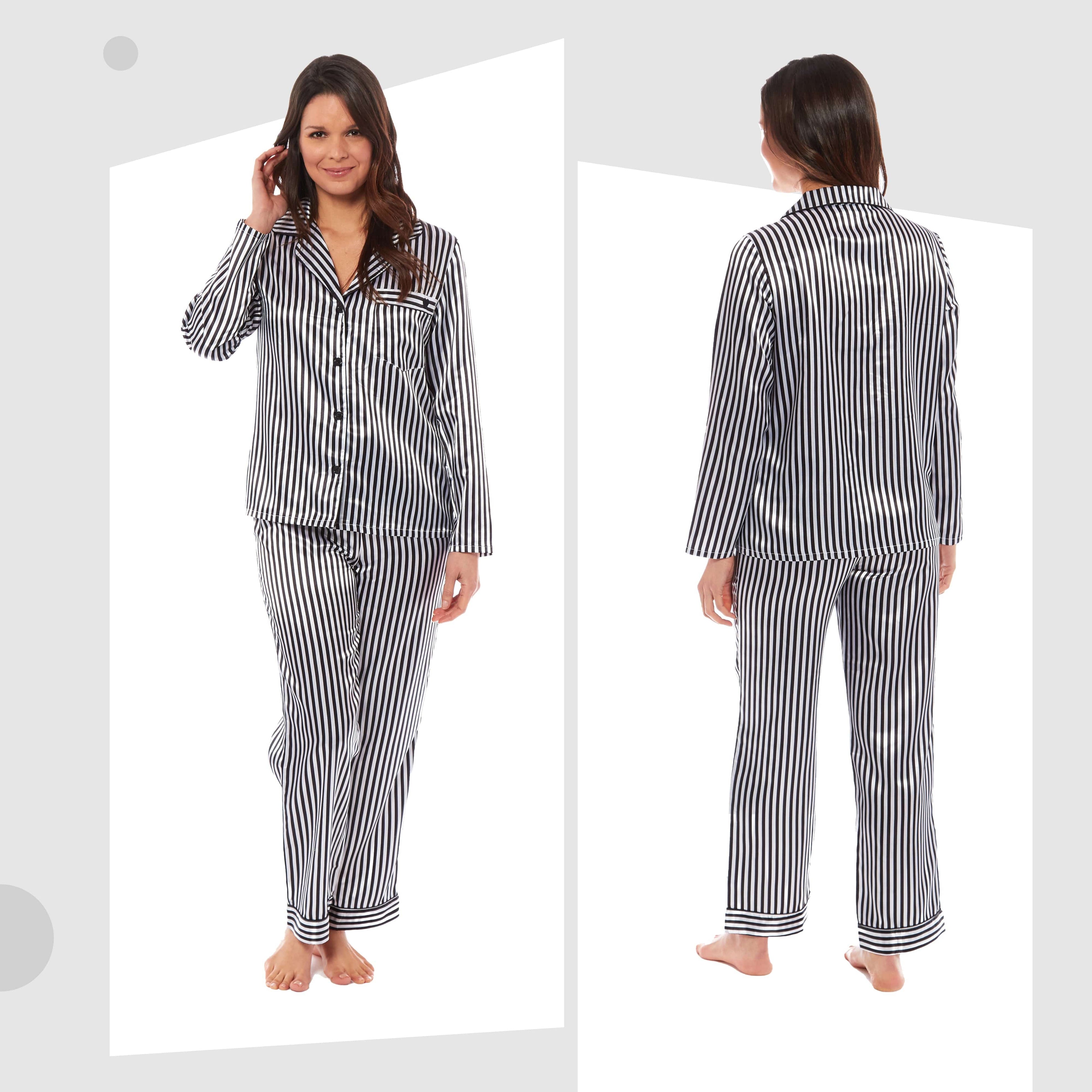 Women's Satin Silk Luxurious Pyjama Set with Dress Shirt Collar and Loose-Fitting Pants in Black Pink Grey
