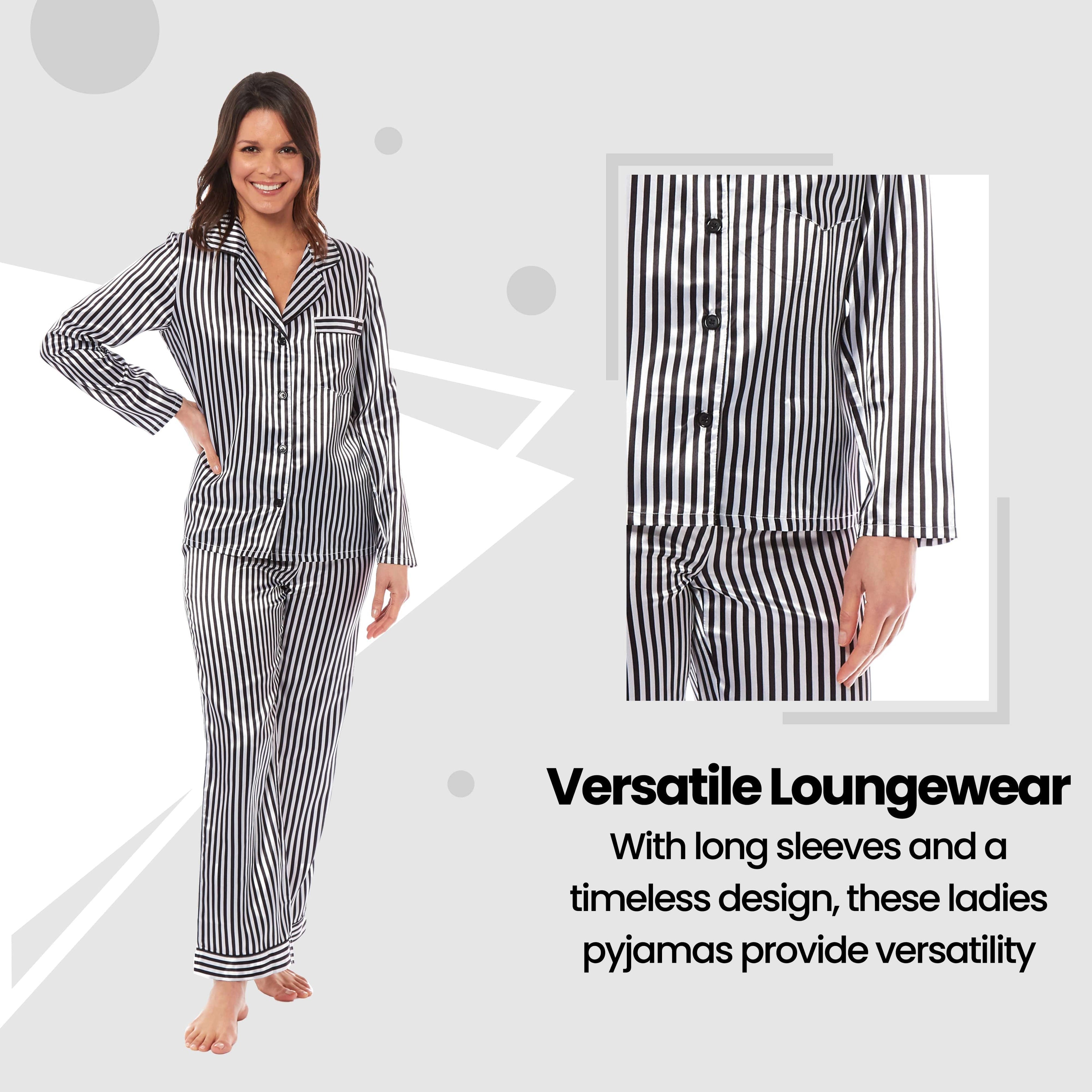 Women's Satin Silk Luxurious Pyjama Set with Dress Shirt Collar and Loose-Fitting Pants in Black Pink Grey