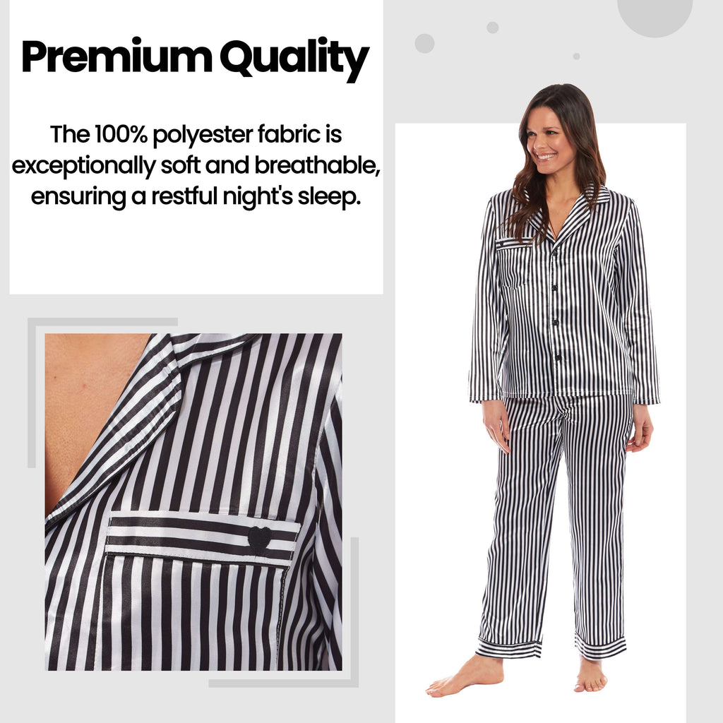 Women's Satin Silk Luxurious Pyjama Set with Dress Shirt Collar and Loose-Fitting Pants in Black Pink Grey