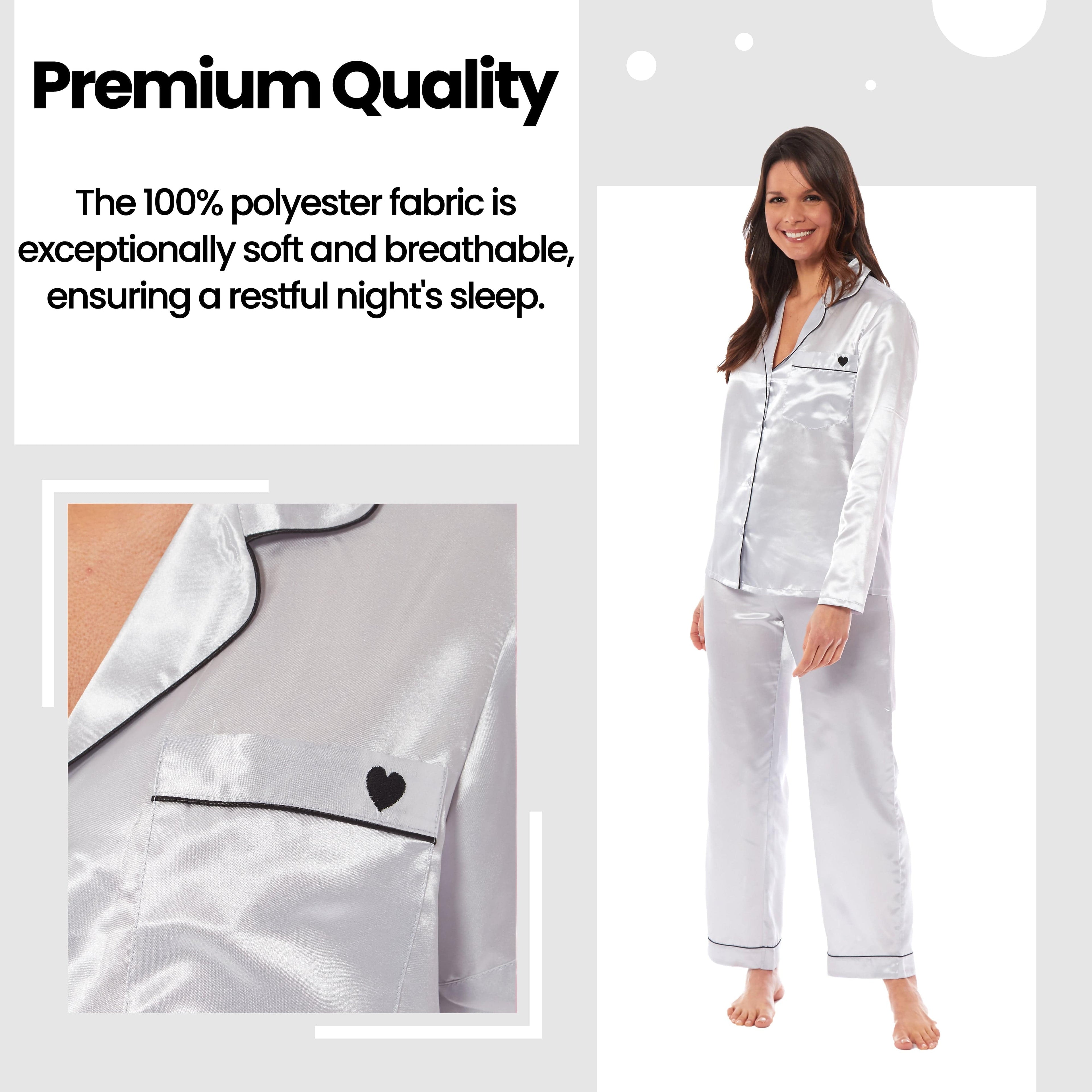 Women's Satin Silk Luxurious Pyjama Set with Dress Shirt Collar and Loose-Fitting Pants in Black Pink Grey