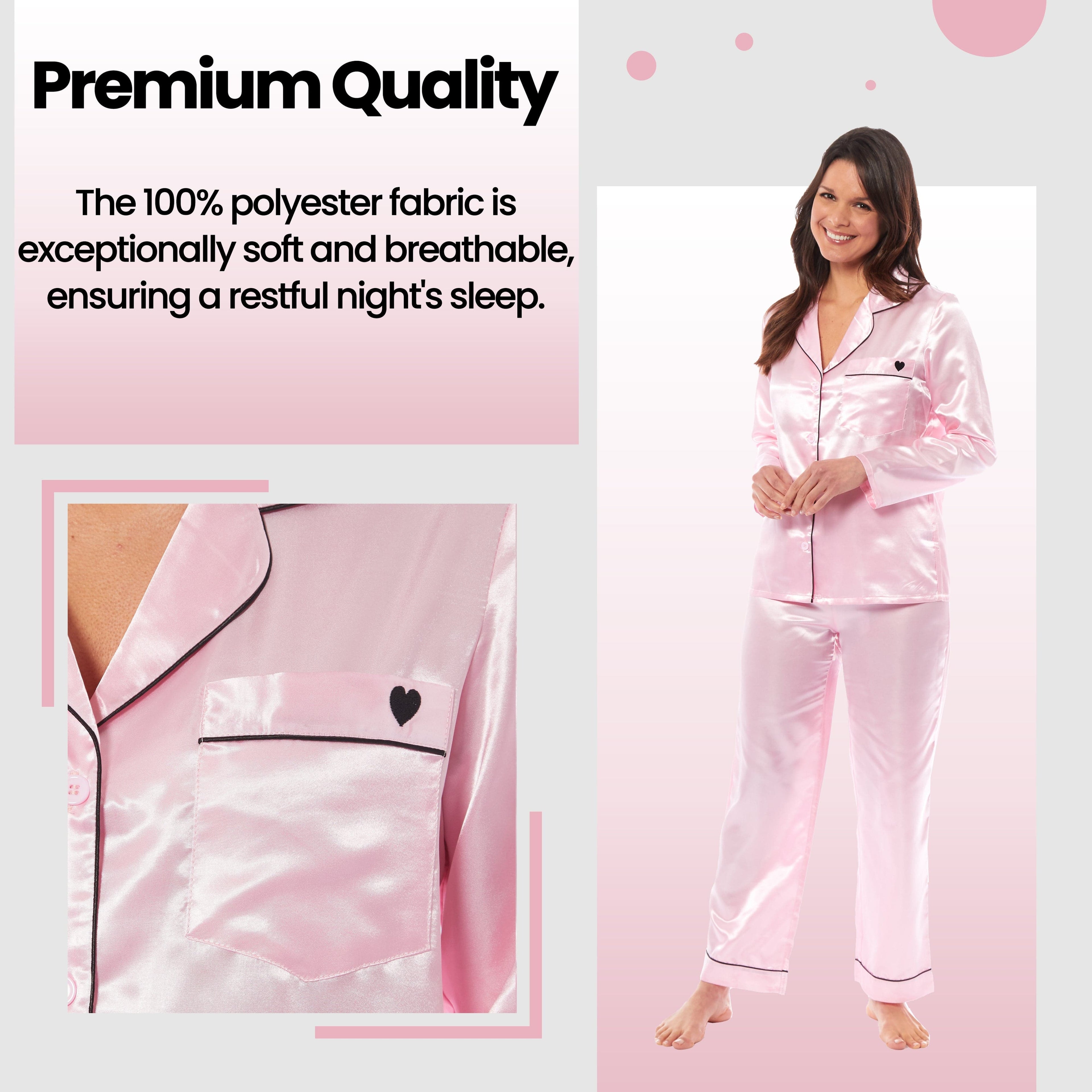 Women's Satin Silk Luxurious Pyjama Set with Dress Shirt Collar and Loose-Fitting Pants in Black Pink Grey