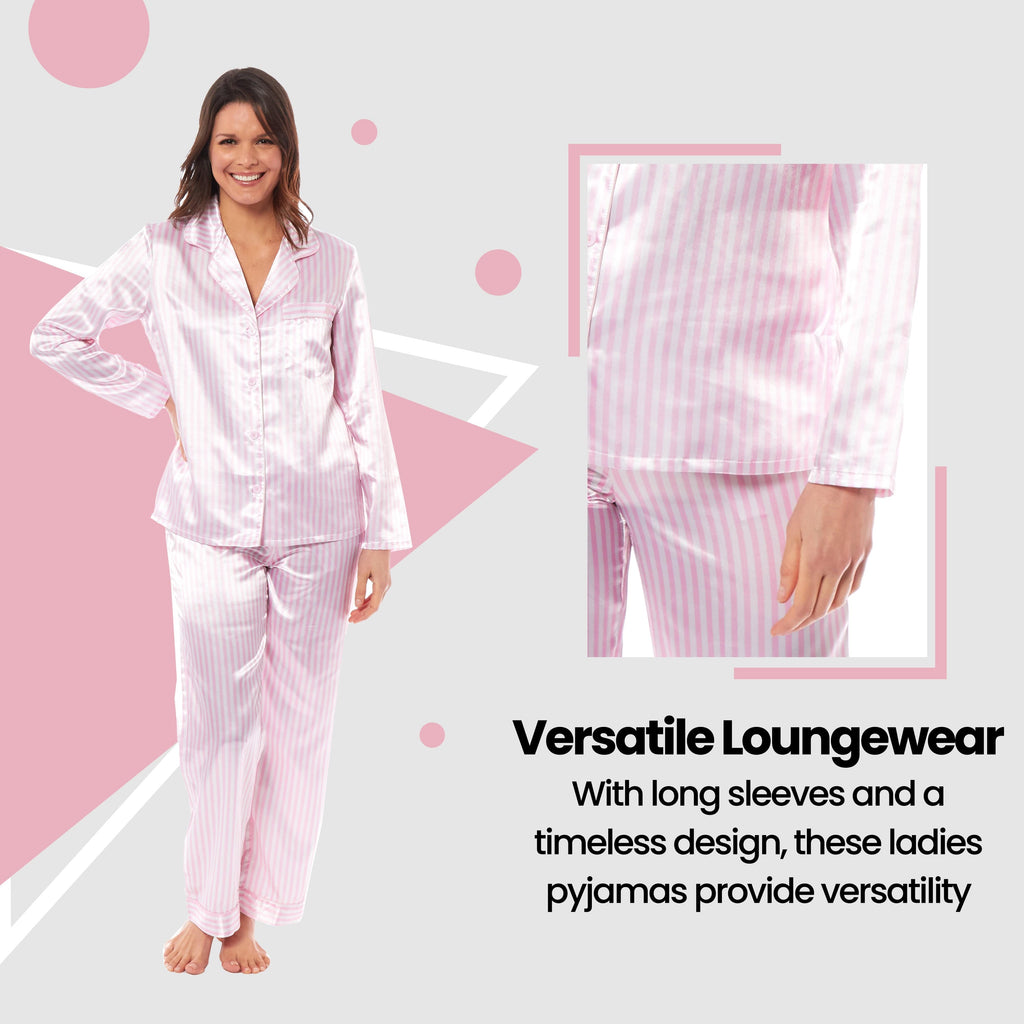 Women's Satin Silk Luxurious Pyjama Set with Dress Shirt Collar and Loose-Fitting Pants in Black Pink Grey