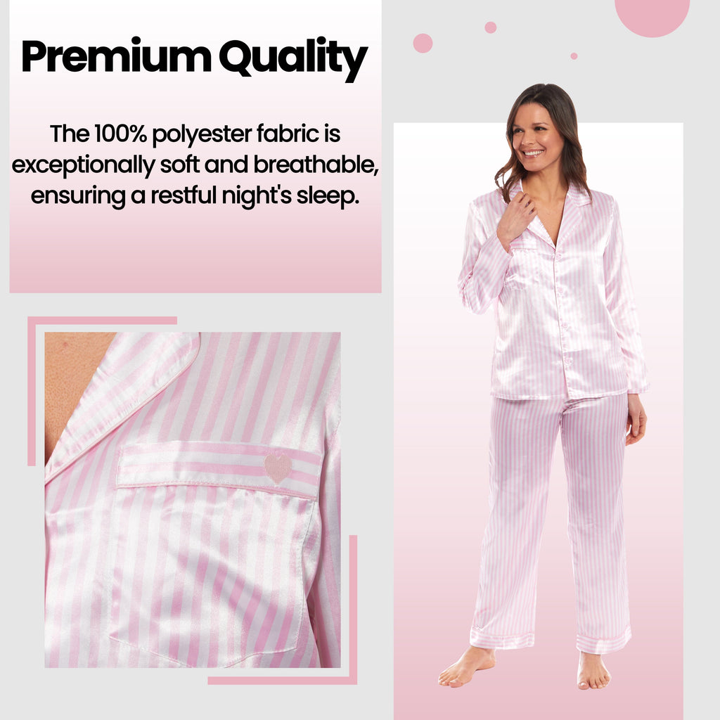 Women's Satin Silk Luxurious Pyjama Set with Dress Shirt Collar and Loose-Fitting Pants in Black Pink Grey