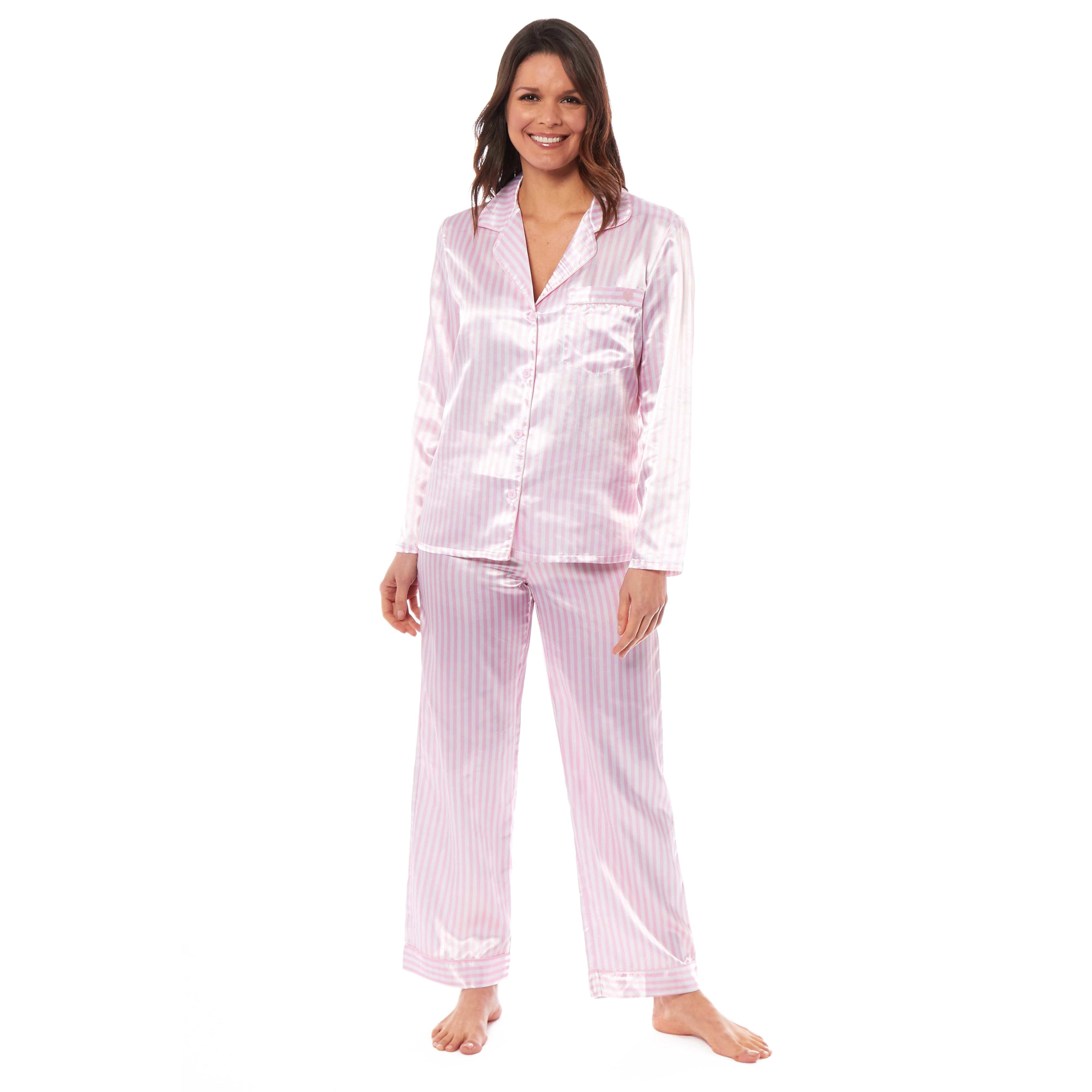 Women's Satin Silk Luxurious Pyjama Set with Dress Shirt Collar and Loose-Fitting Pants in Black Pink Grey