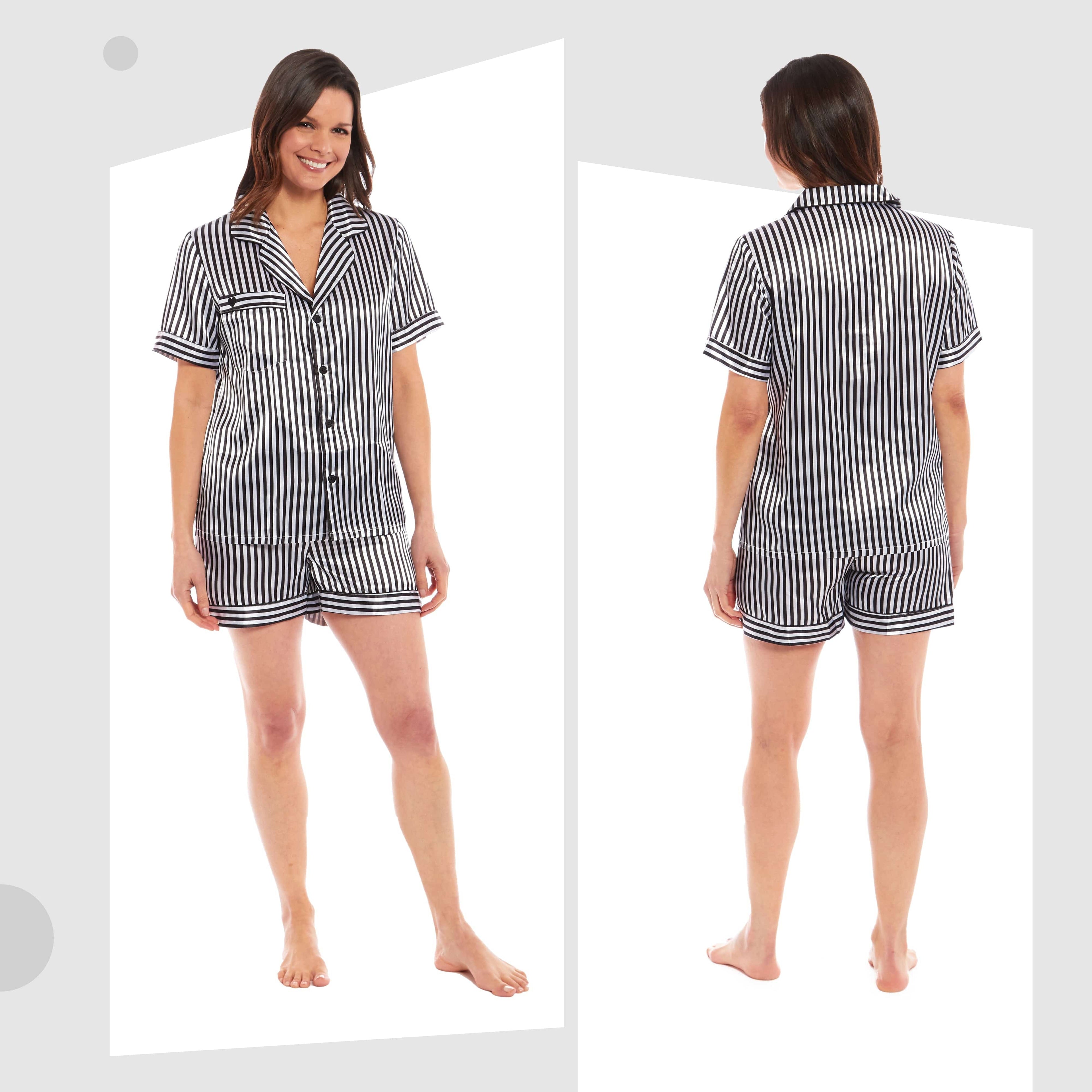 Women's Satin Silk Pyjama Set Satin PJs Short Loungewear Nightwear for Women in Black Pink Grey Sizes UK 8-22