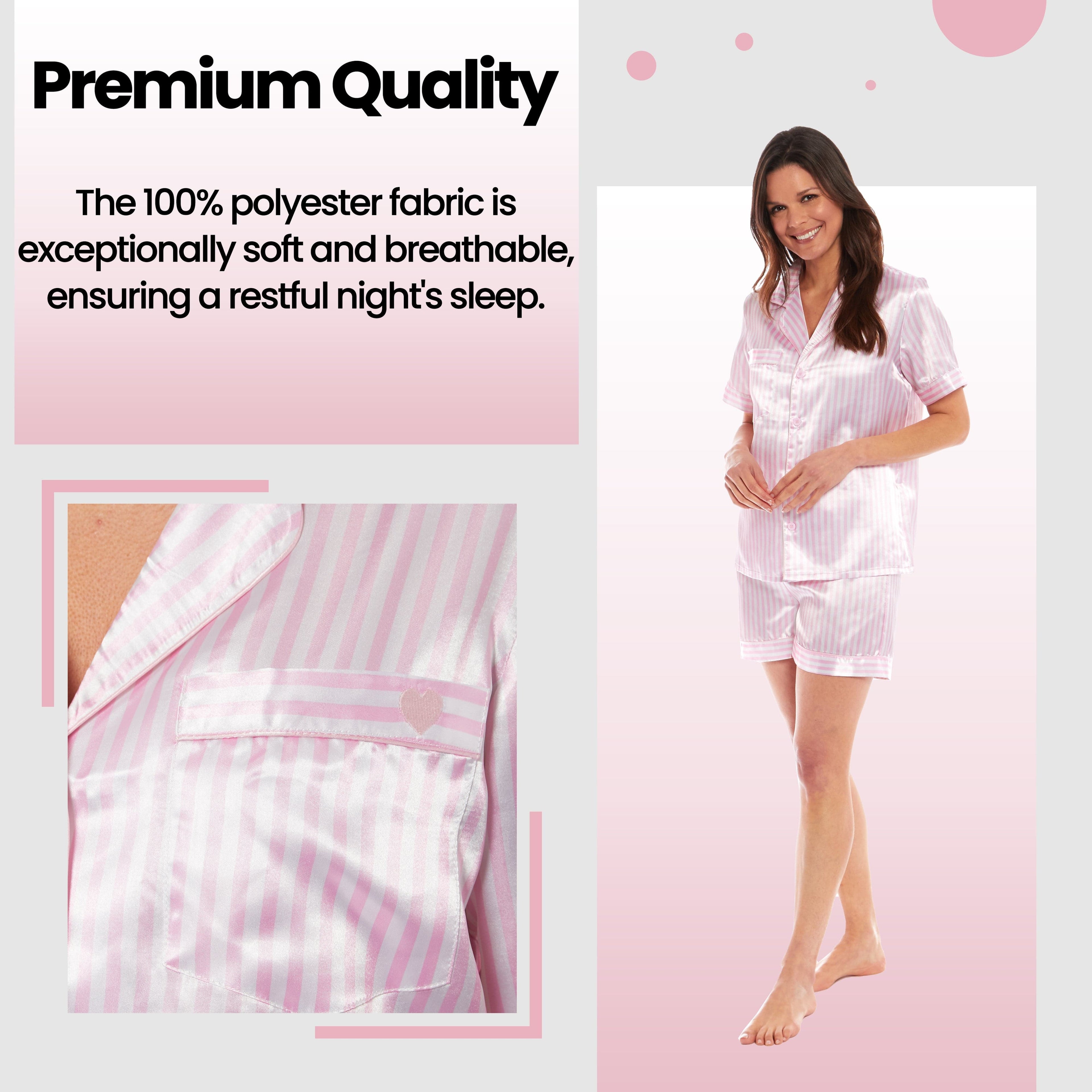Women's Satin Silk Pyjama Set Satin PJs Short Loungewear Nightwear for Women in Black Pink Grey Sizes UK 8-22