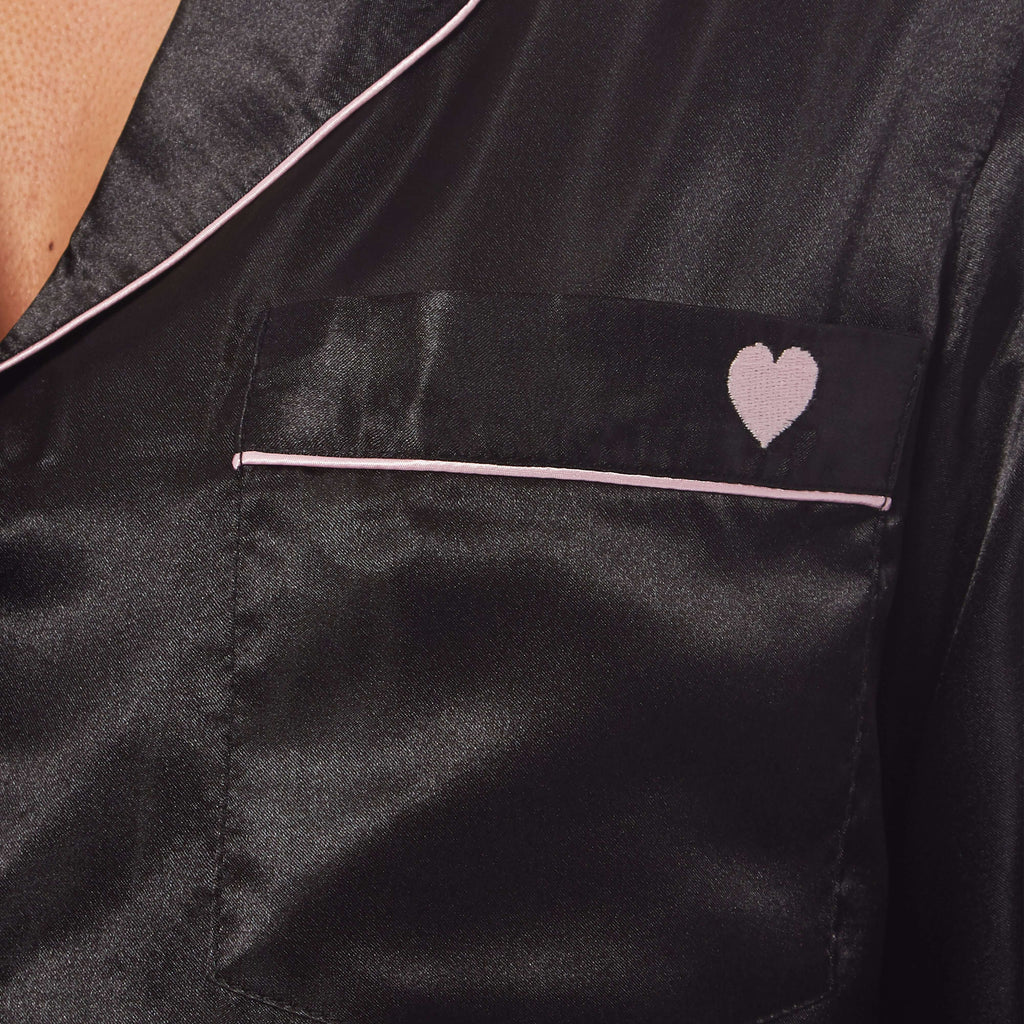 Women's Satin Silk Short Pyjama Set Soft Breathable Nightwear Loungewear PJs Black Pink Grey UK Sizes 8-22