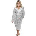 Women's Shimmer Grey Fleece Hooded Bathrobe Ultra-Soft Sherpa Lining Cozy Long Loungewear Luxurious Warm Plush Dressing Gown  for Winter
