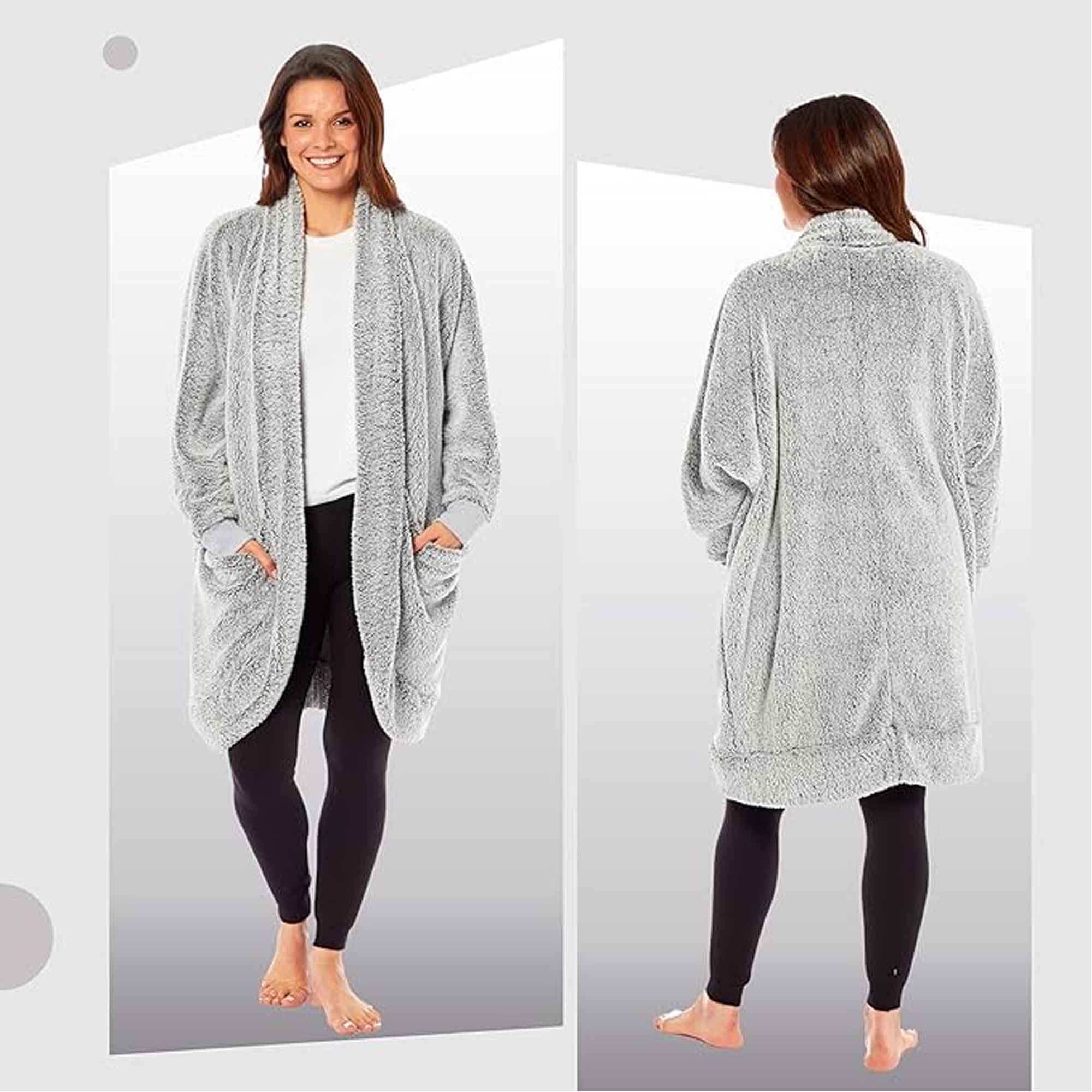 Women's Shimmer Grey Soft Touch Cardi Gown Luxury House Coat Elegant Loungewear Cozy Fit Robe Versatile Stylish Homewear